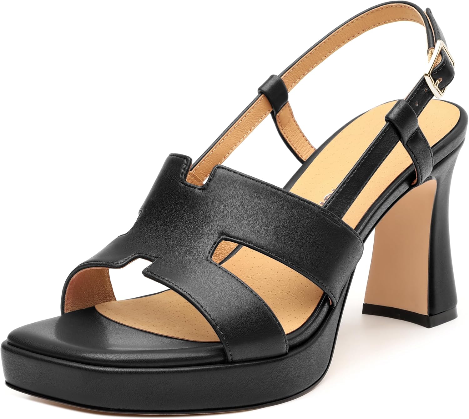 ROSERWISH Womens Platform Heeled Sandals, Open Square Toe Chunky Heels, Strappy Sandals for Women, Leather Insole Dress Shoes for Prom Weeding Bride Party 3.5"