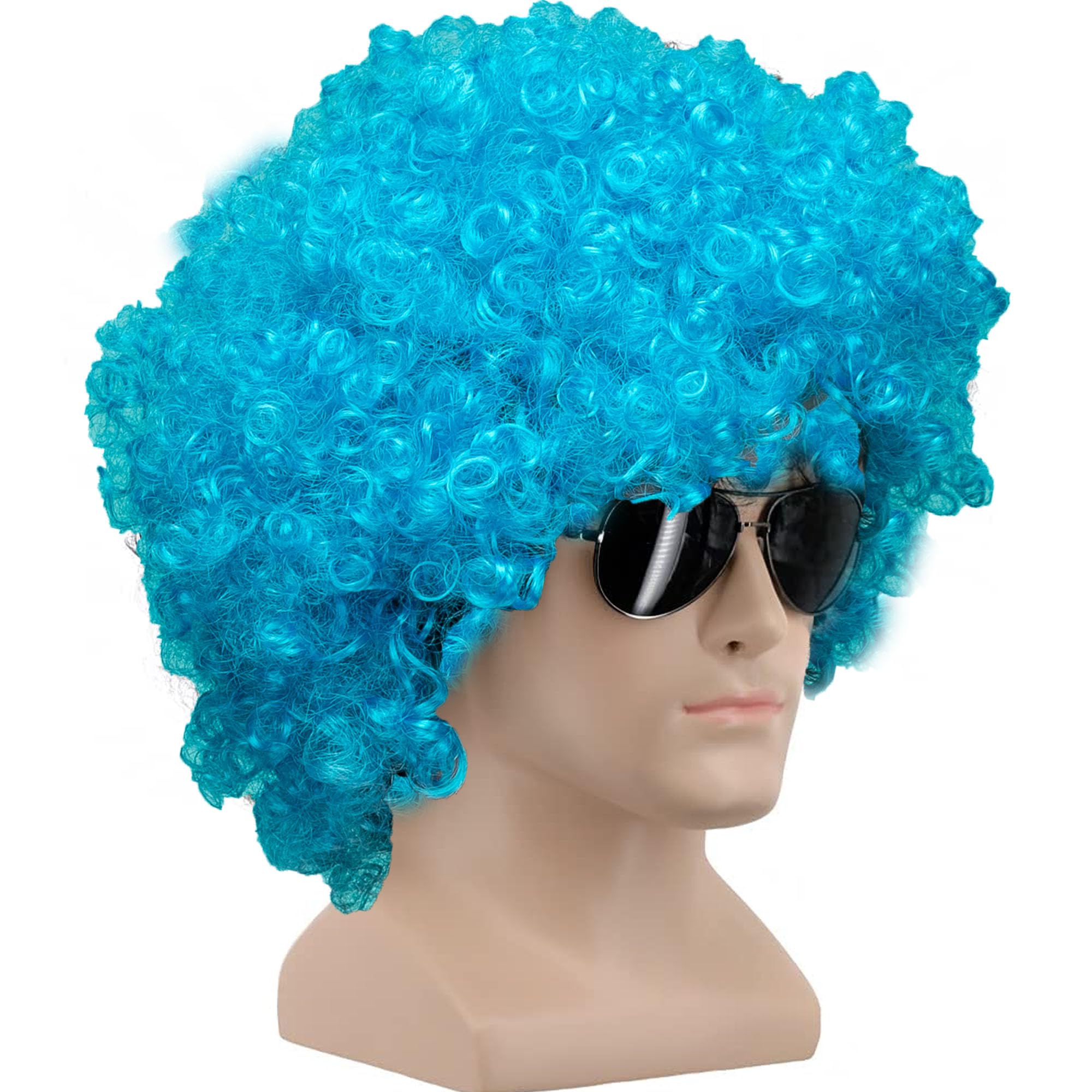 Lalantopparties Curly Clown Funky Disco Afro Malinga Wig Joker Fancy Wig For Men And Women Halloween, Fancy Dress, Dj, Ipl Matches Celebration, Birthday, Bachelor Party Celebration (Colour Blue)-image-30