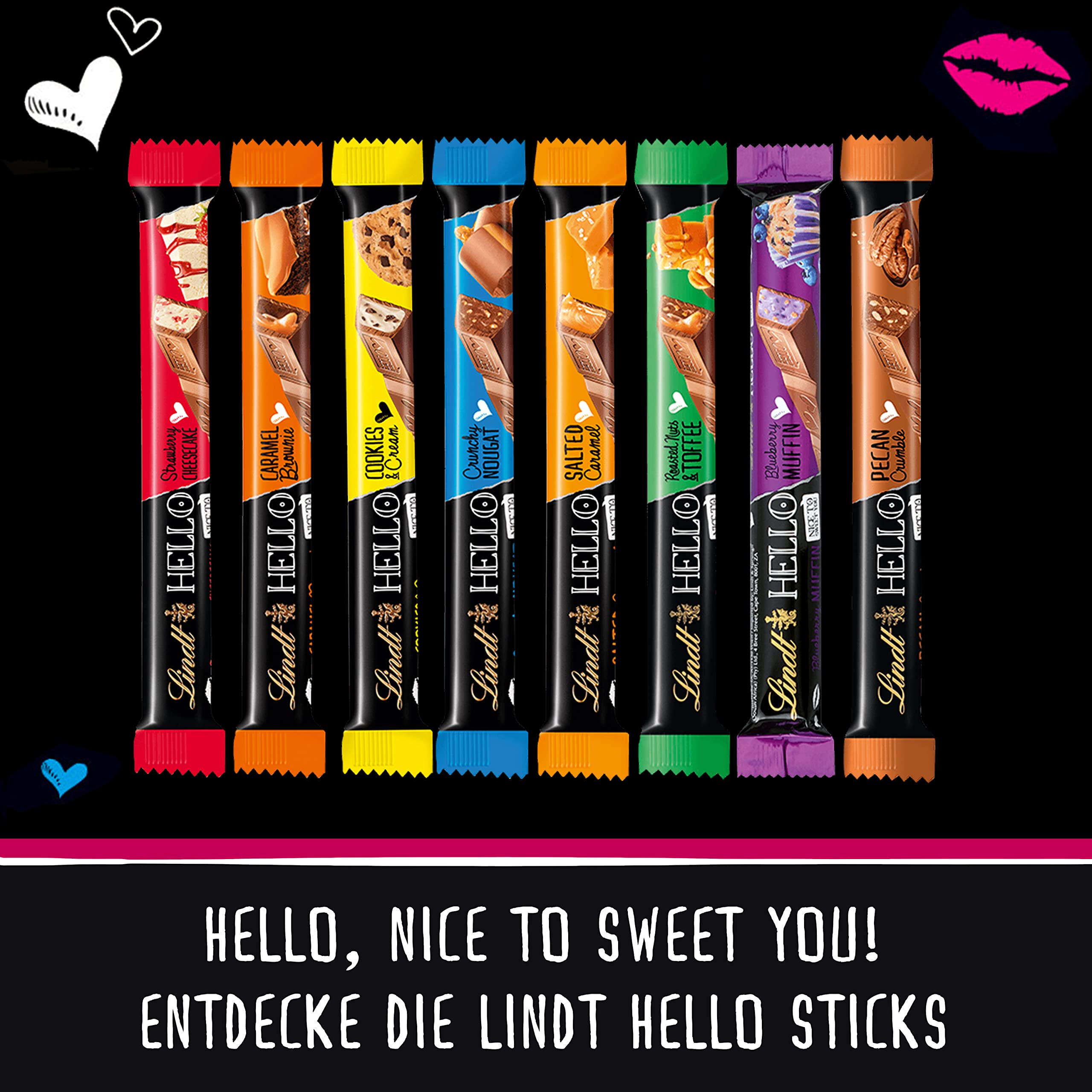 Lindt Schokolade HELLO Sticks Strawberry Cheesecake | 24 x 39 g Riegel | Vollmilch-Schokoladen Sticks mit Erdbeer-Quarkcrème-Füllung | Großpackung | Schokoladengeschenk | Schokoriegel