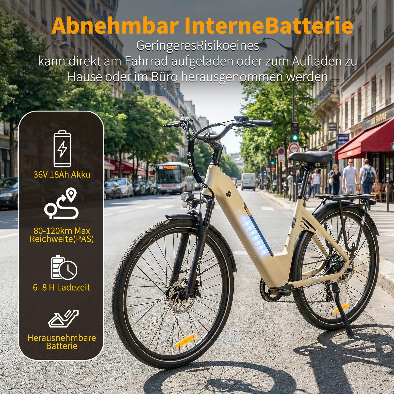 ttgo 28 Zoll E-Bike für Erwachsene, Elektrofahrrad 250W Motor 36V 18Ah Akku, 80–120 km Reichweite, 25 km/h City ebike mit 7-Gang Schaltung, LCD Display, E-Bike für Damen Herren, C3 SE