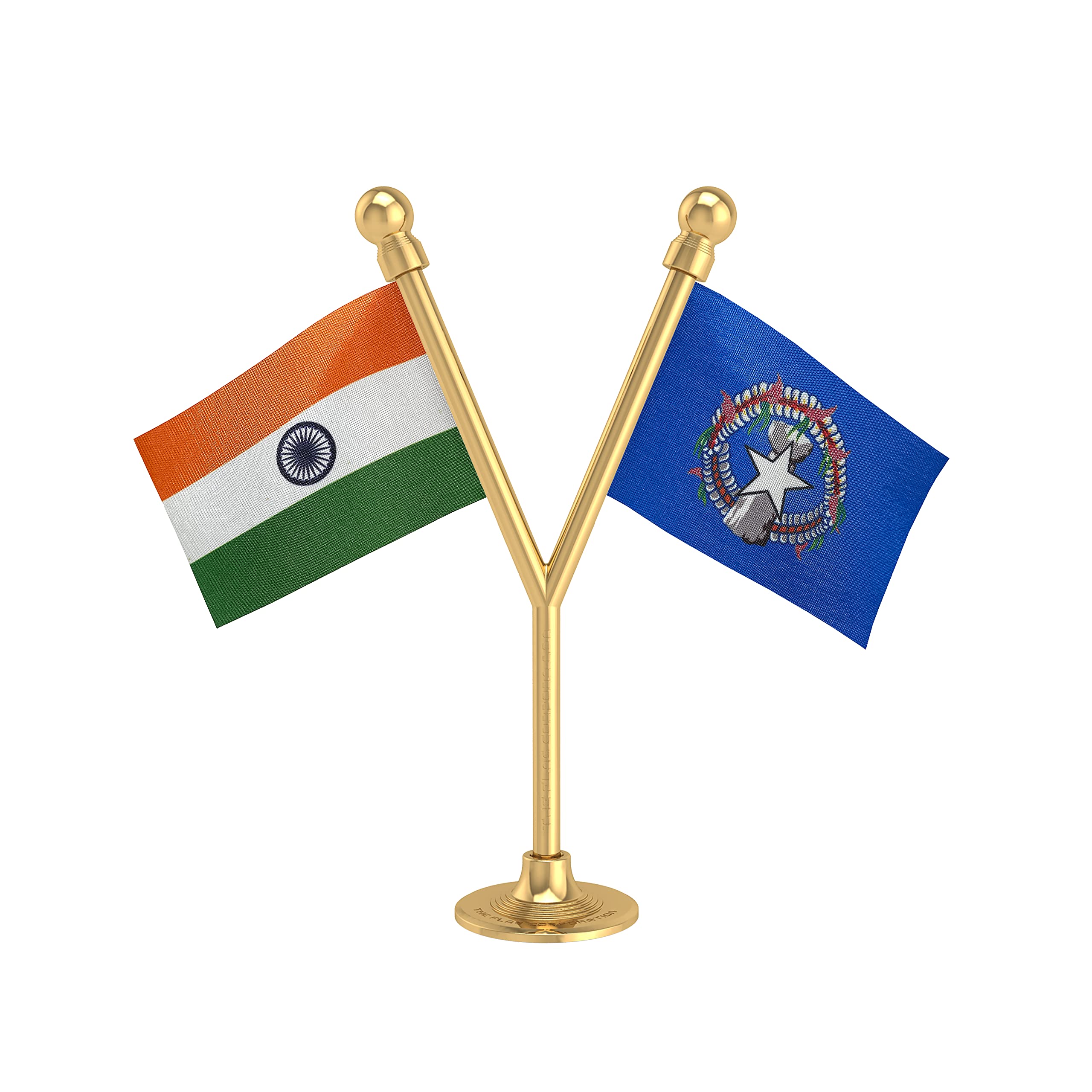 The Flag Corporation India & Northern Mariana Islands Car Dashboard Flag 2in x 3in with A Plastic Sublime Gold Base