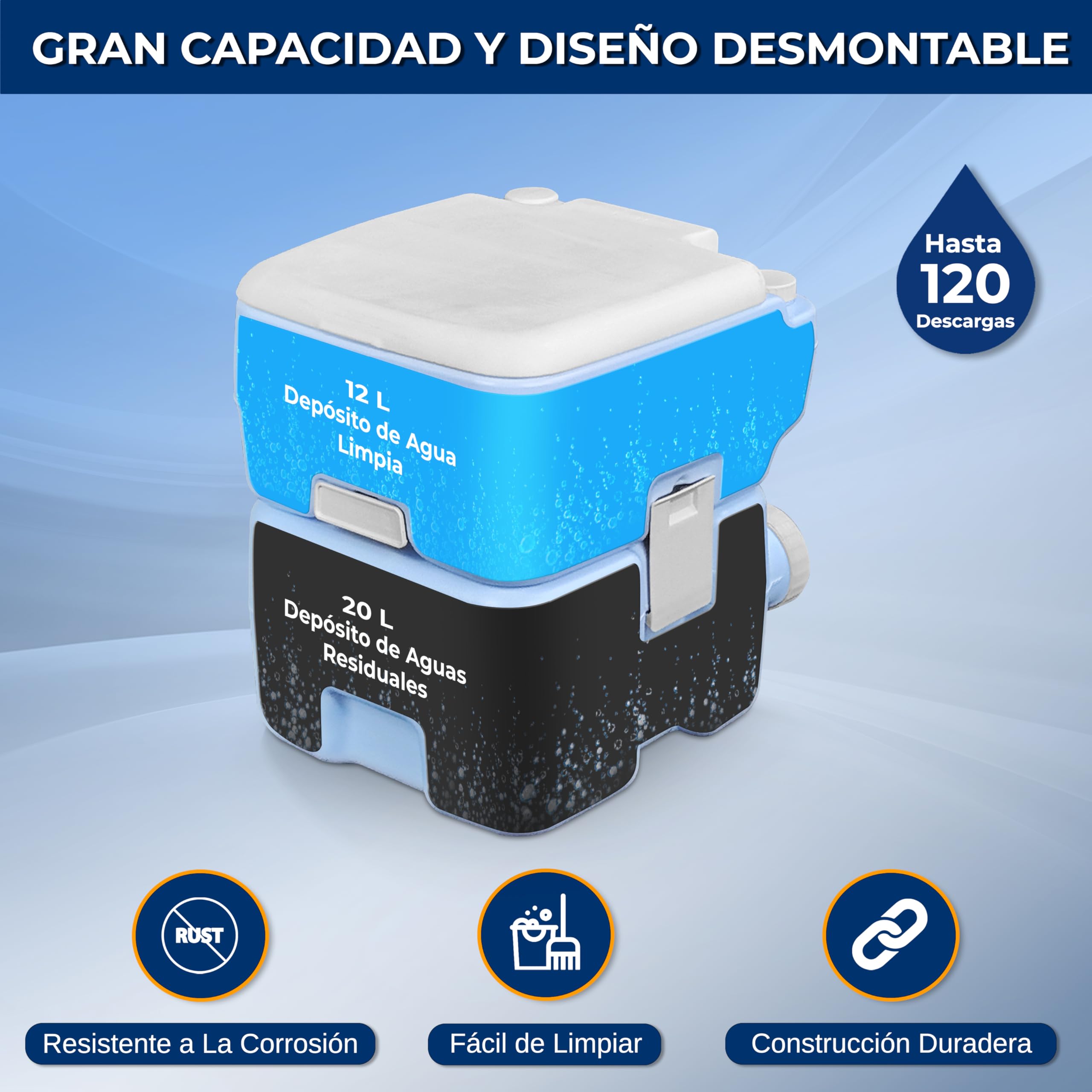SereneLife WC portatil, Con bolsa de transporte, Inodoro, Baño, Interiores, Exteriores, Liviano, Camping, Barcos, Viajes, 20L, 120 descargas