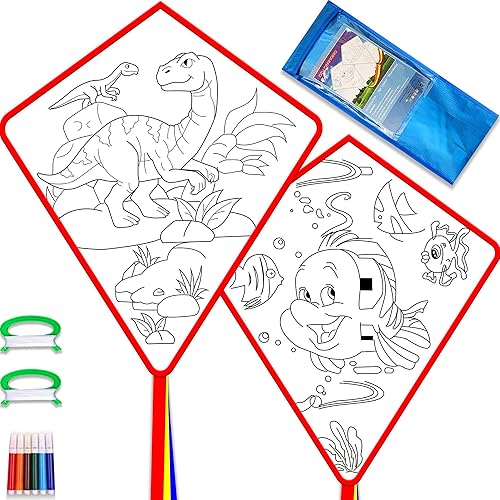 Miniatura 9 de HENGDA KITE Cometa de pintura en blanco para niños y adultos, kit de fabricación de cometas a granel, paquete de fiesta de cometas para colorear de