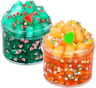 2 Pack Jelly Cube Crunchy Slime Kit, with Leaves and Watermelon Charms Crystal Clear Crunchy Slime, Super Soft Putty Supplies Toys, Slime Party Favors for Kids, Stress Relief, for Girls & Boys