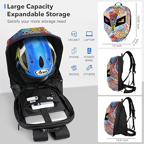 Miniatura 3 de DABASHAN Mochila de motocicleta con pantalla LED, Mochila(graffiti), Estilo de moda