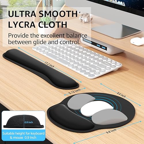 Miniatura 5 de KTRIO Reposamuñecas ergonómico para teclado y alfombrilla para mouse con reposamuñecas, soporte de muñeca de espuma viscoelástica para escribir,