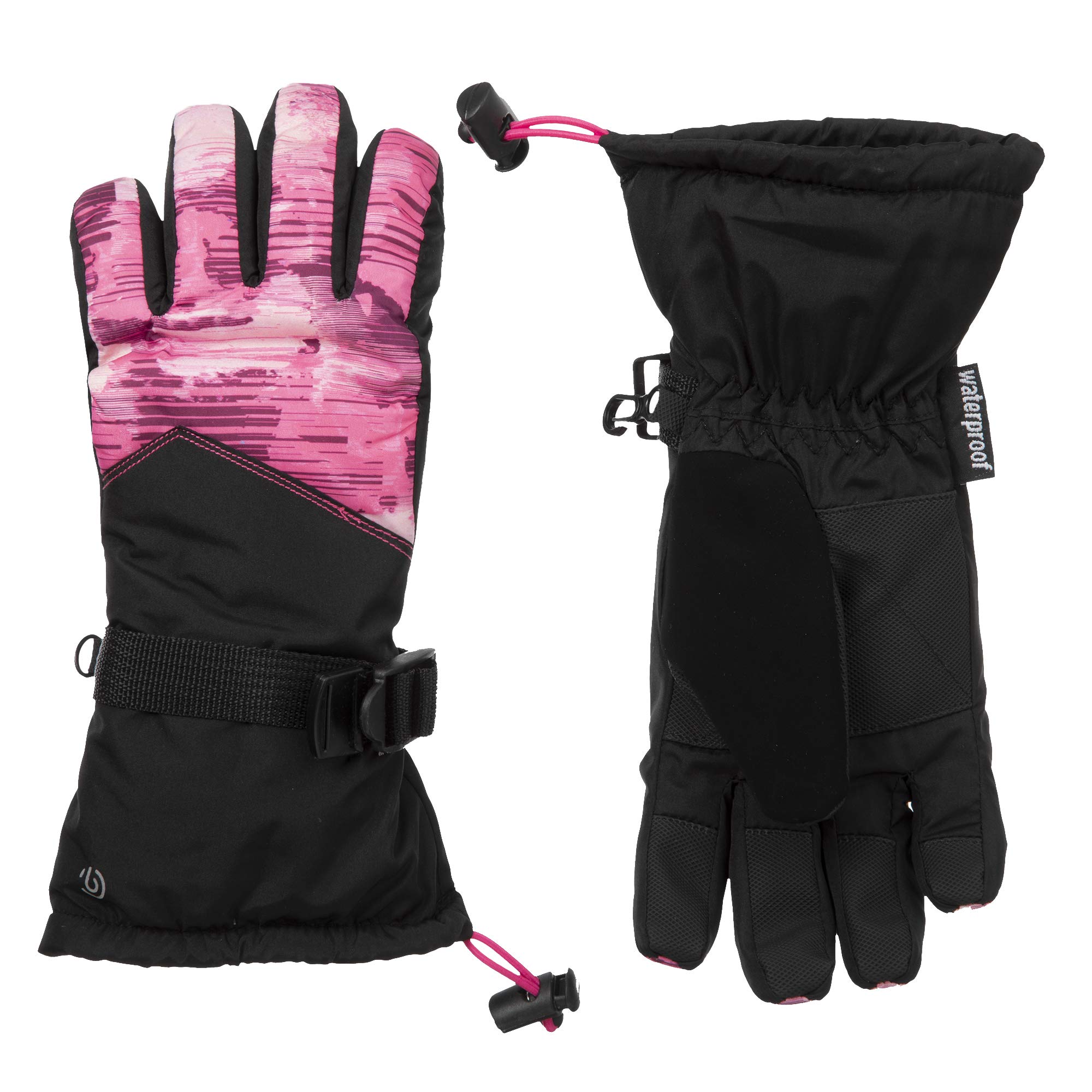 C9 Champion Kids' Waterproof Adjustable Snow and Ski Glove with Reflective Stripe and Nose Wipe, Pink, Girls' 4/7