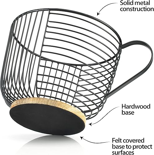 Miniatura 4 de Soporte para cápsulas de café almacenamiento de alambre negro de gran capacidad con base de madera decoración moderna de cesta de café para encimera