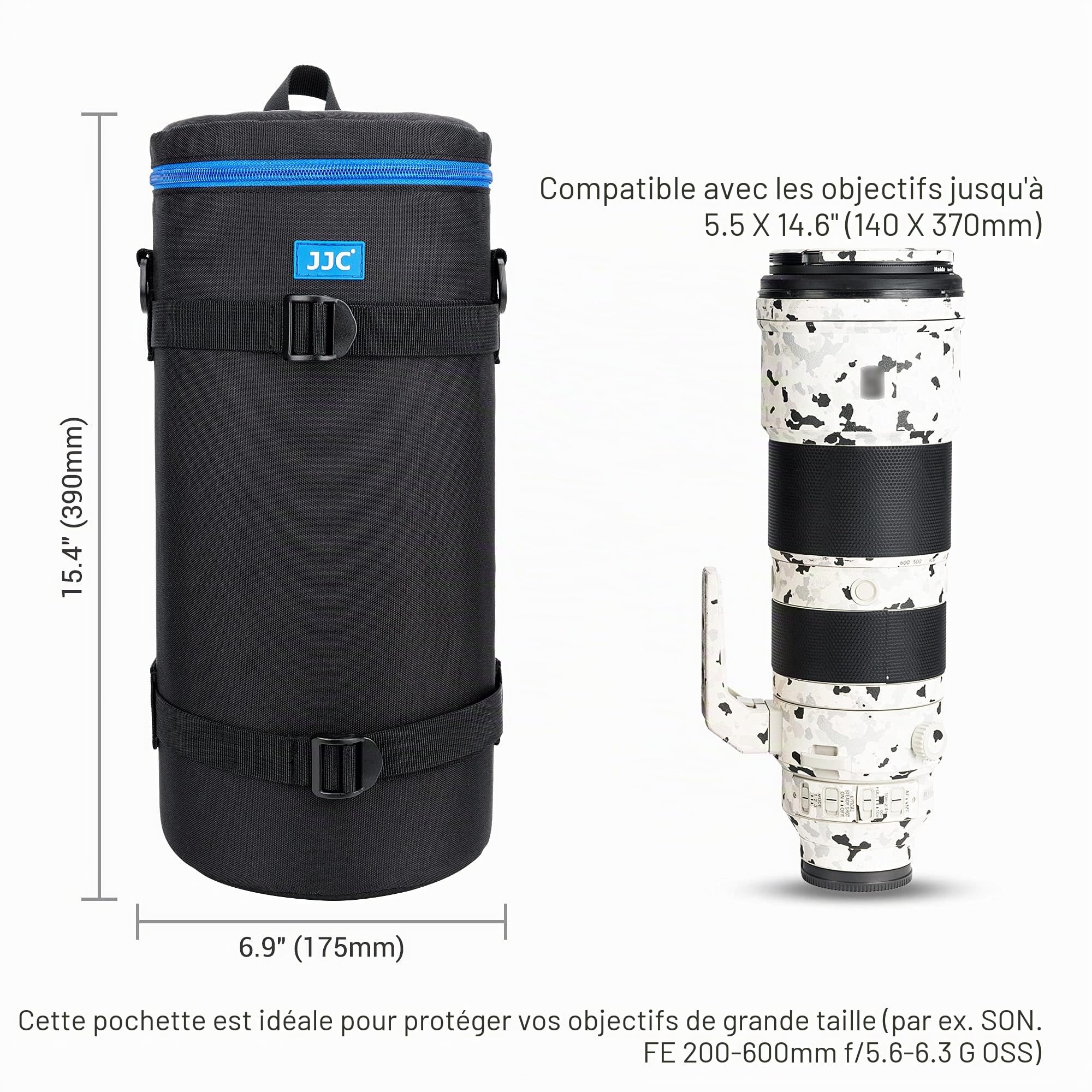 JJC Pochette De Protection pour Objectifs Sony FE 200-600mm F5.6-6.3 RF 200-800 mm F6,3-9 is NIKKOR Z 180-600mm F5.6-6.3, Étui D'objectif avec Bandoulière, Taille Intérieure 5,5 x 14,5 Pouces