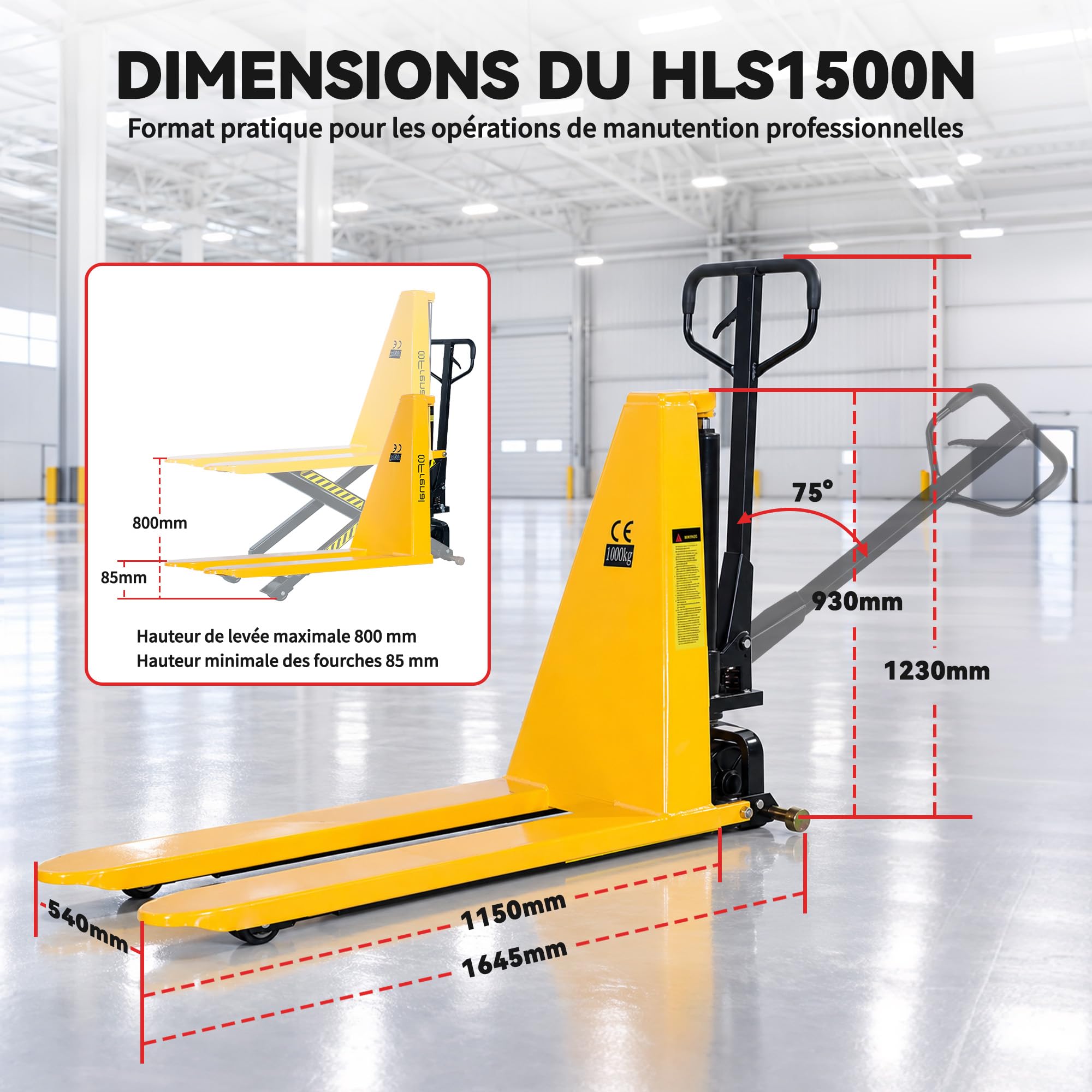 HLS1500N Transpalette Manuel à levée Haute 1500 kg, fourches 1150 mm