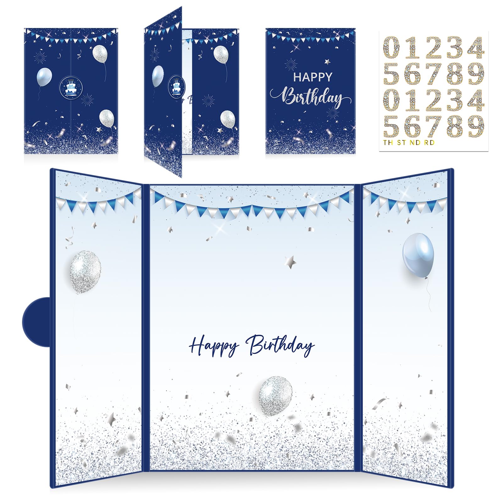 INNORU Large Birthday Guest Book, Birthday Party Signing Card Board for All Ages, Happy Birthday Alternative Signature Supplies Blue
