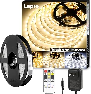 Lepro LED Strip Light, 3000K-6000K Tunable White, 16.4ft Dimmable Bright LED Tape Lights, 300 LEDs 2835, Strong 3M Adhesive, Suitable for Home, Kitchen, Under Cabinet, Bedroom