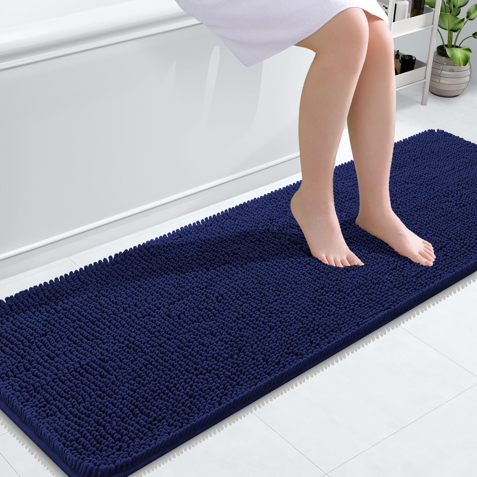 OLANLY Bathroom Runner Rugs 59x20, Extra Soft Absorbent Chenille Bath Rugs | Twilight Sapphire, Quick-Drying Rubber Backing, Machine Washable Long Bath Mat for Bathroom Floor, Tub and Shower, Home Decor