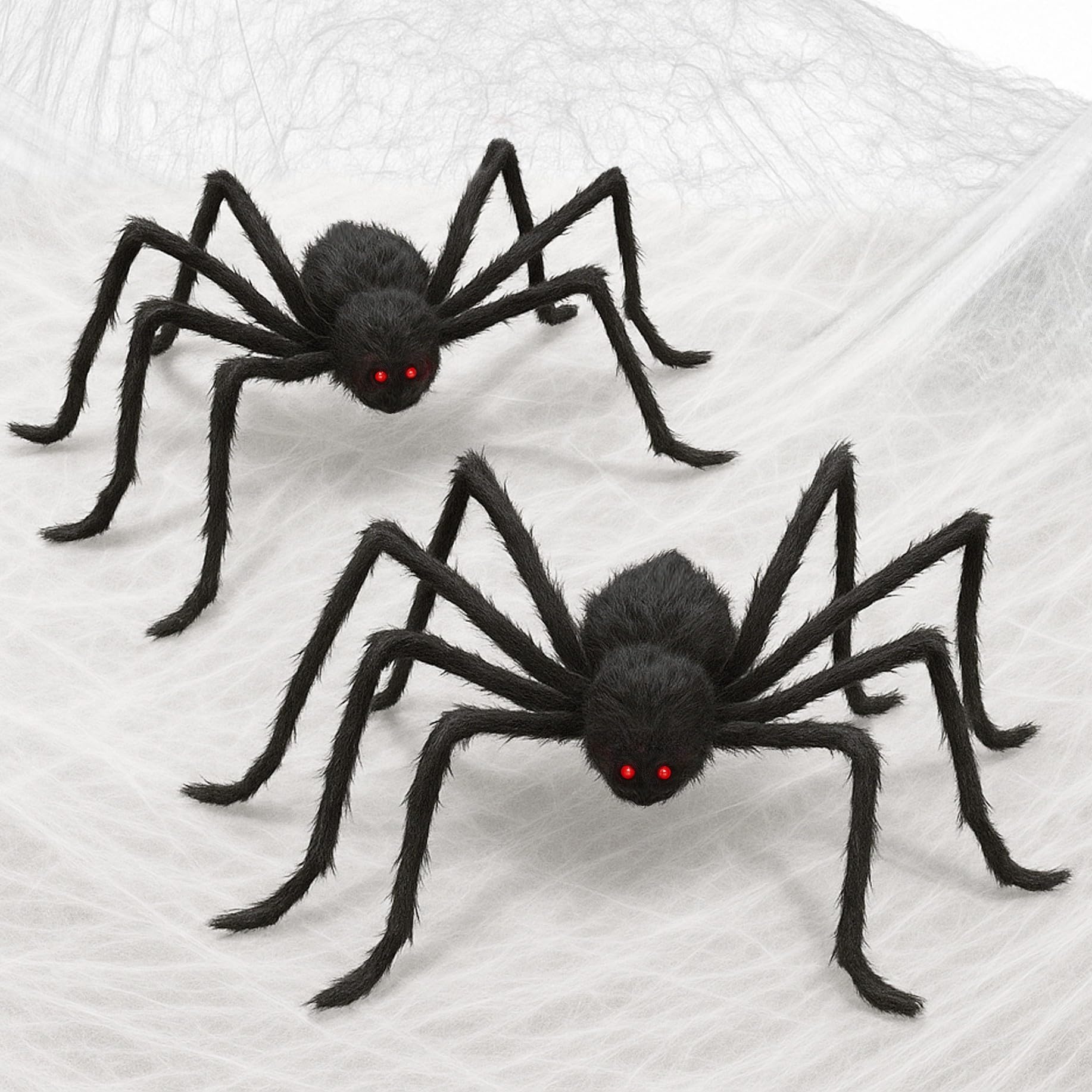 X-Protector Halloween Giant Spider - 2 PCS Pack Big Halloween Spider Decorations - Large 70" Outdoor Spiders Decor - Black Scary Indoor Party Decoration with Red Eyes & Bendable Legs!