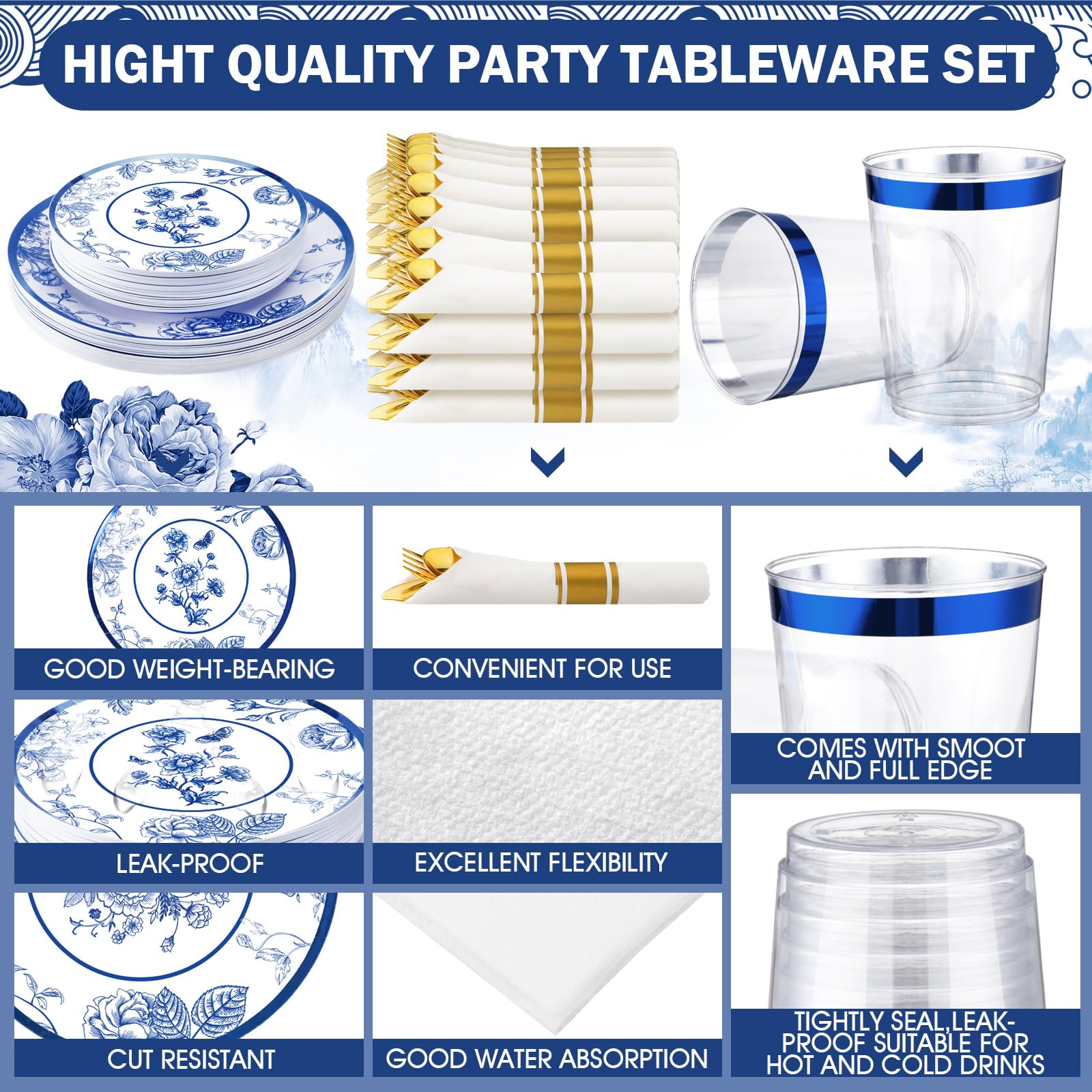 Suttmin 350 Pcs Plastic Dinnerware Set for 50 Guests Include 50 Dinner ...
