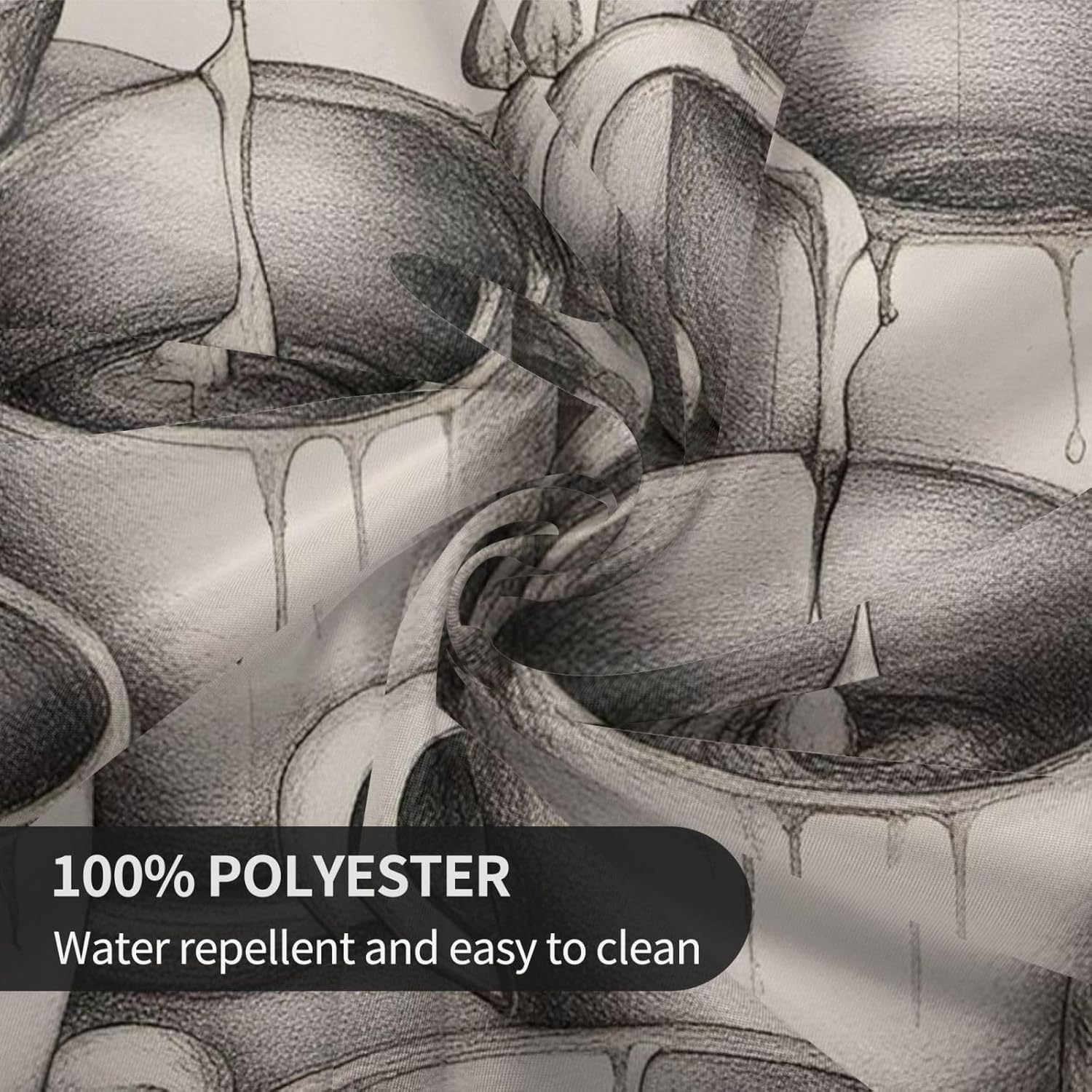 Hand Drawn Teapots and Cups Print Wrinkle Free Dining Table Cover for Birthday Party Farmhouse Tablecloths Up to 60 x 60 Inches