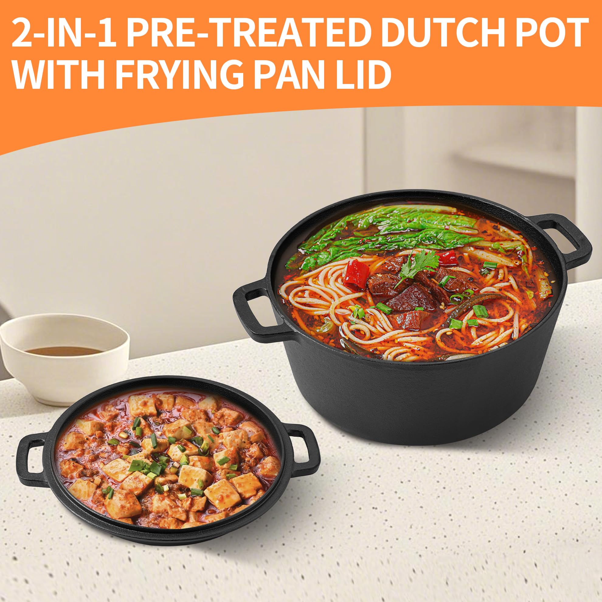 Vivicreate 5qt Cast Iron Dutch Oven - 2-in-1 -7