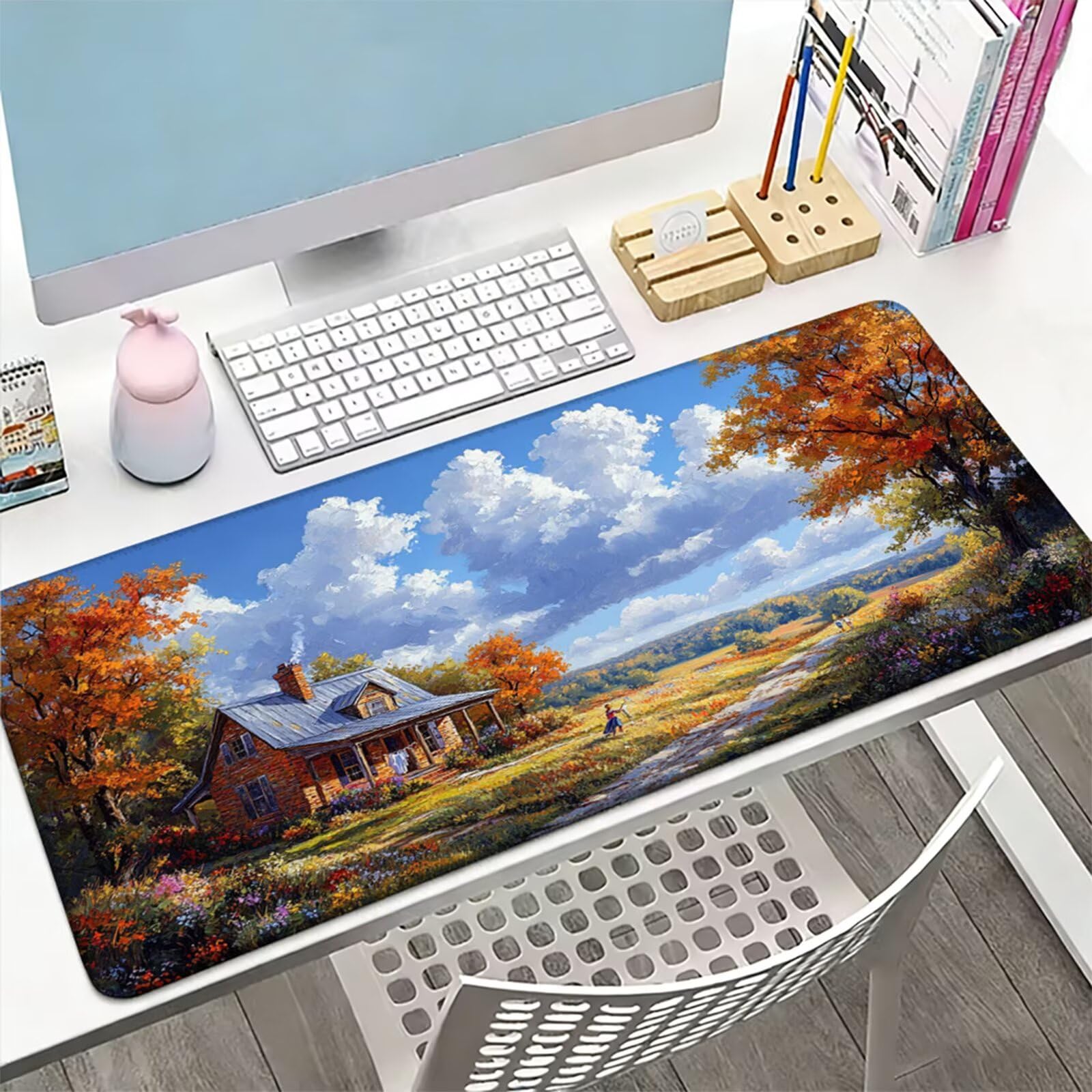 Podkładka pod mysz XXL 1200 x 600 x 3 mm, niebieska duża podkładka pod mysz z wodoodporną i antypoślizgową gumową twardą pod ręką zszyte krawędzie, poprawia precyzję i szybkość dla gracza W-996