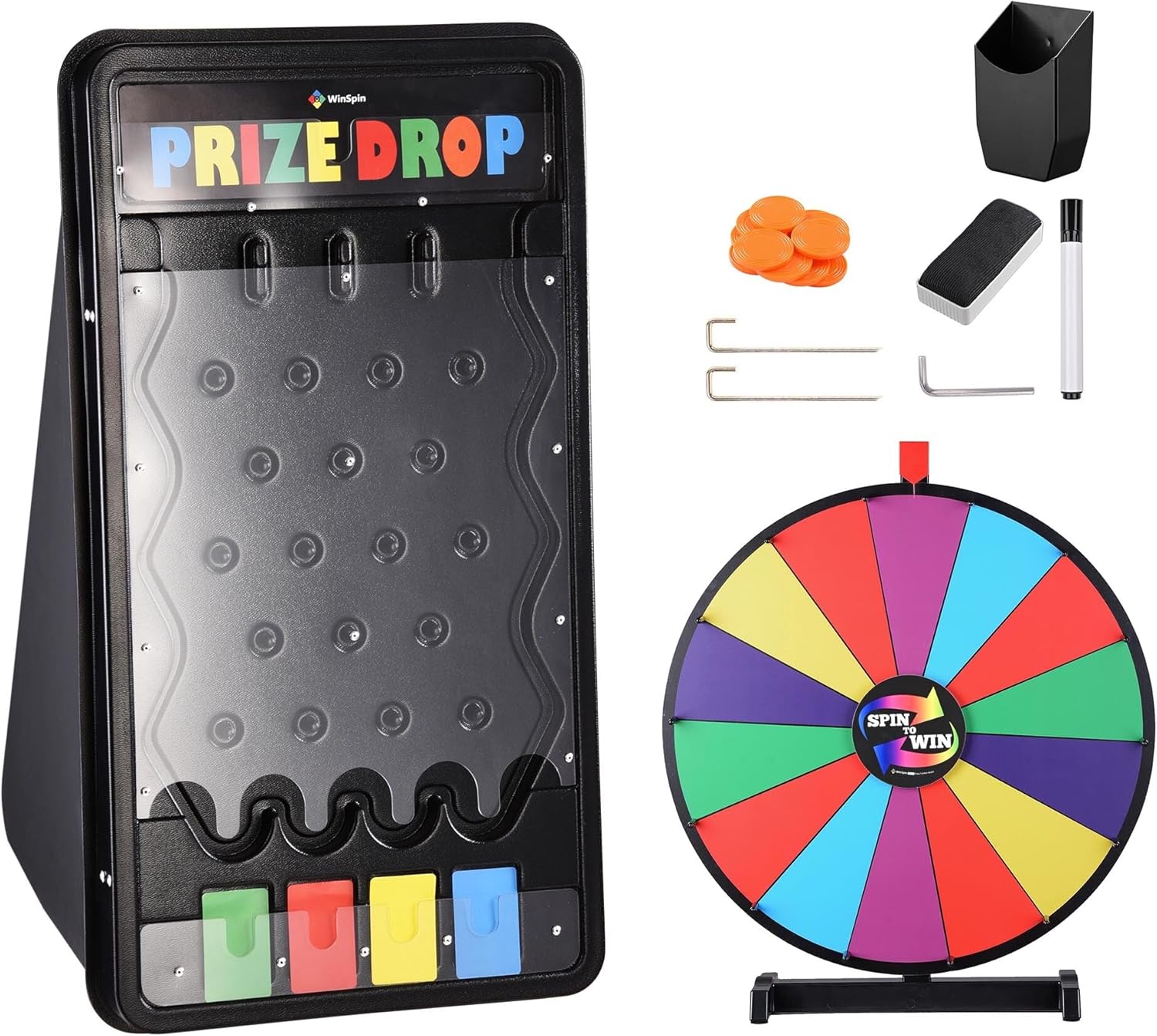 WinSpin 24" Spinning Color Prize Wheel with 25"x14" Prize Drop Board Game Party Trade Show