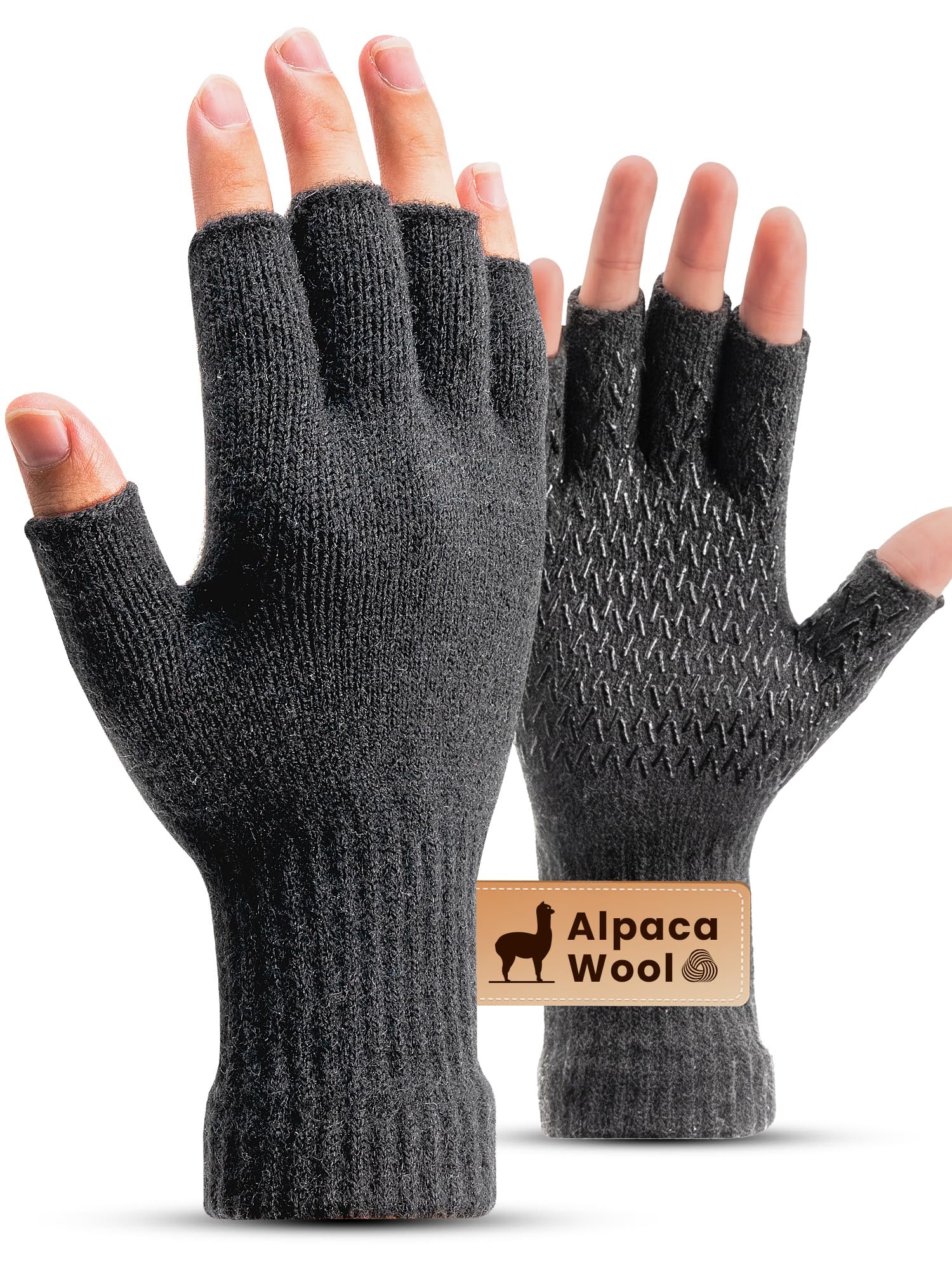 Alpaca Wool Fingerless Gloves for Men Women Thermal Winter Gloves for Driving Typing Fishing Hiking Running