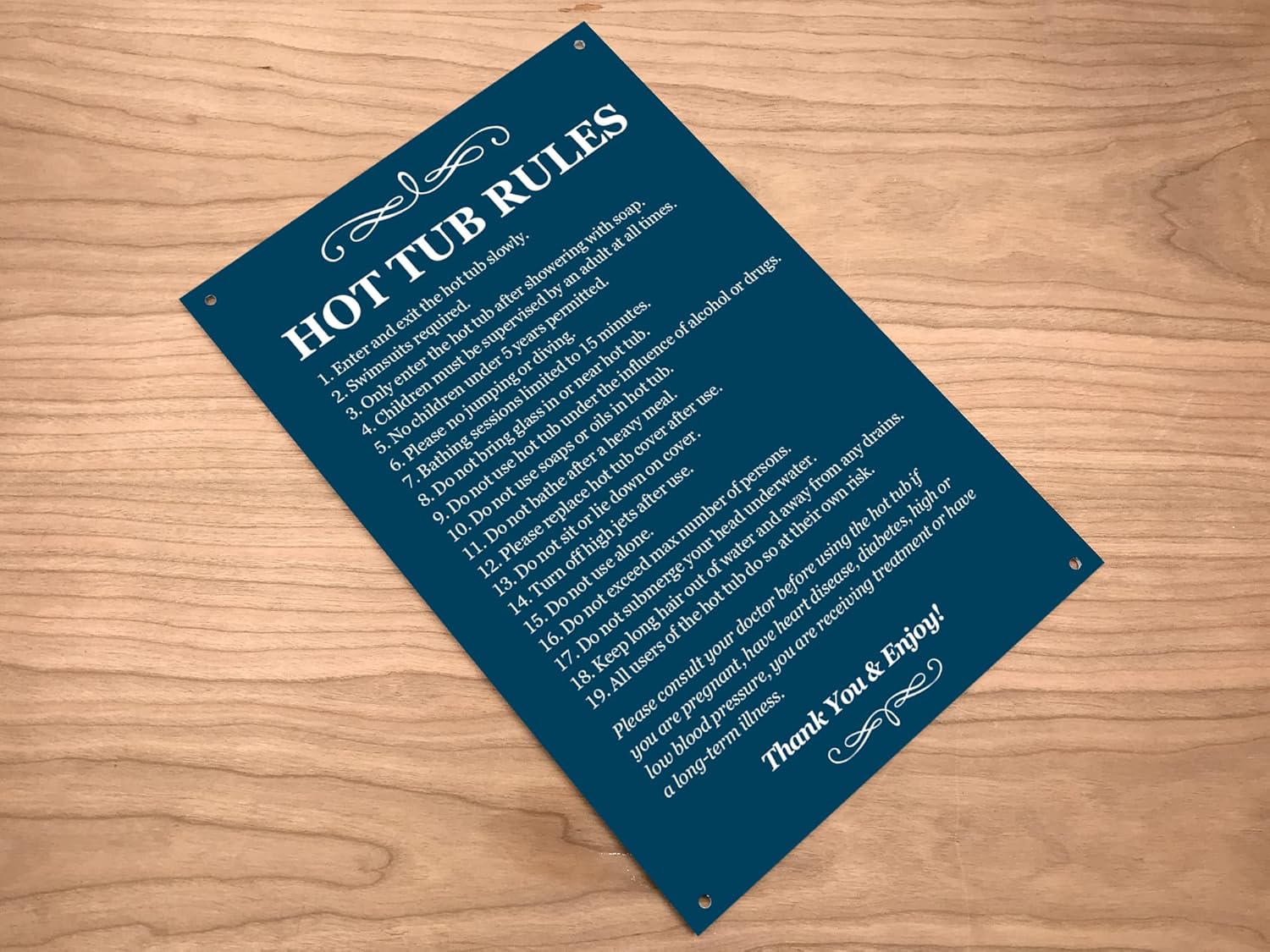 Hot Tub Rules, Outdoor, Waterproof Sign, Black & White/Blue & White (Blue and White)