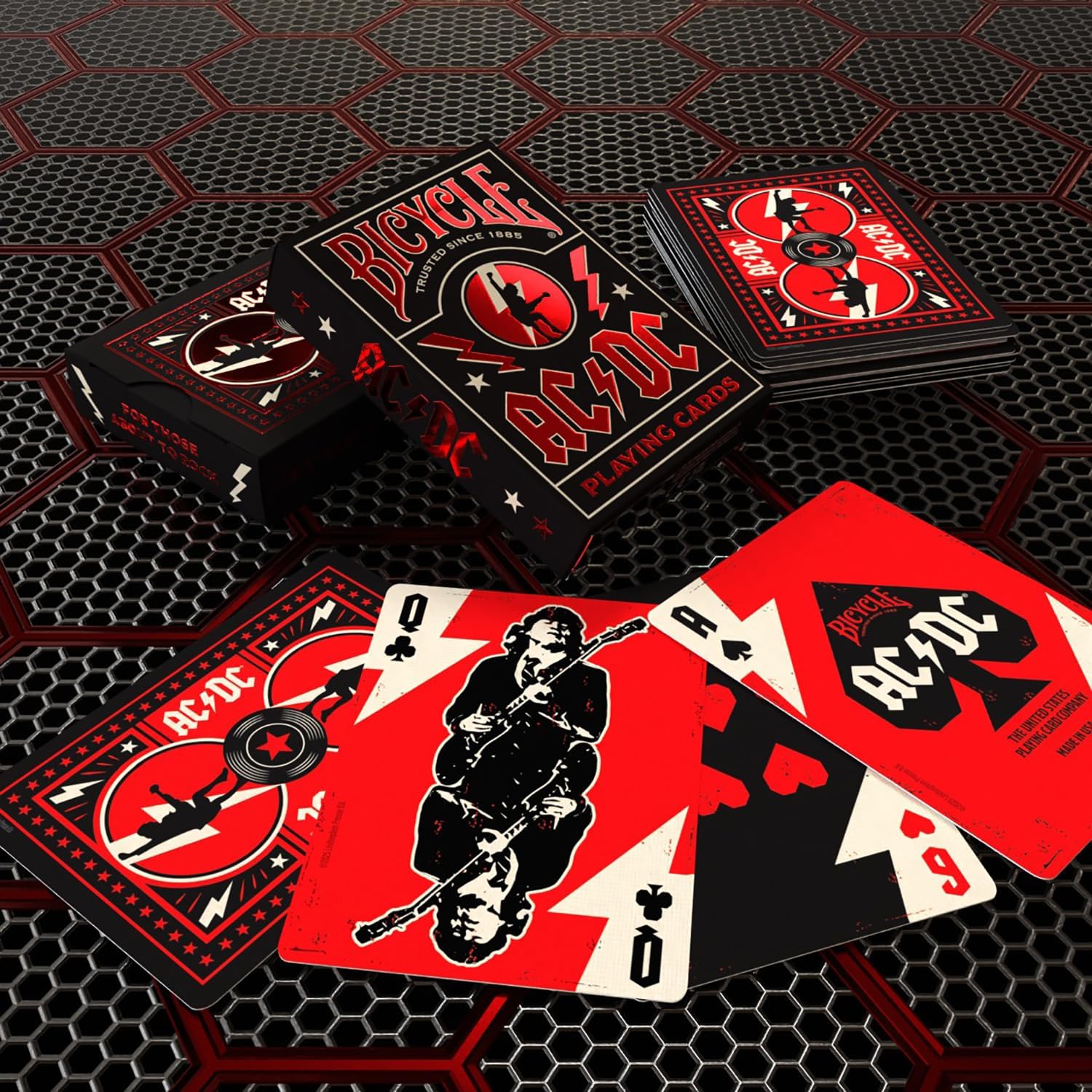 Bicycle ACDC Playing Cards, Features Iconic ACDC Song Titles and Band Designs, Red and Black, 1 Deck