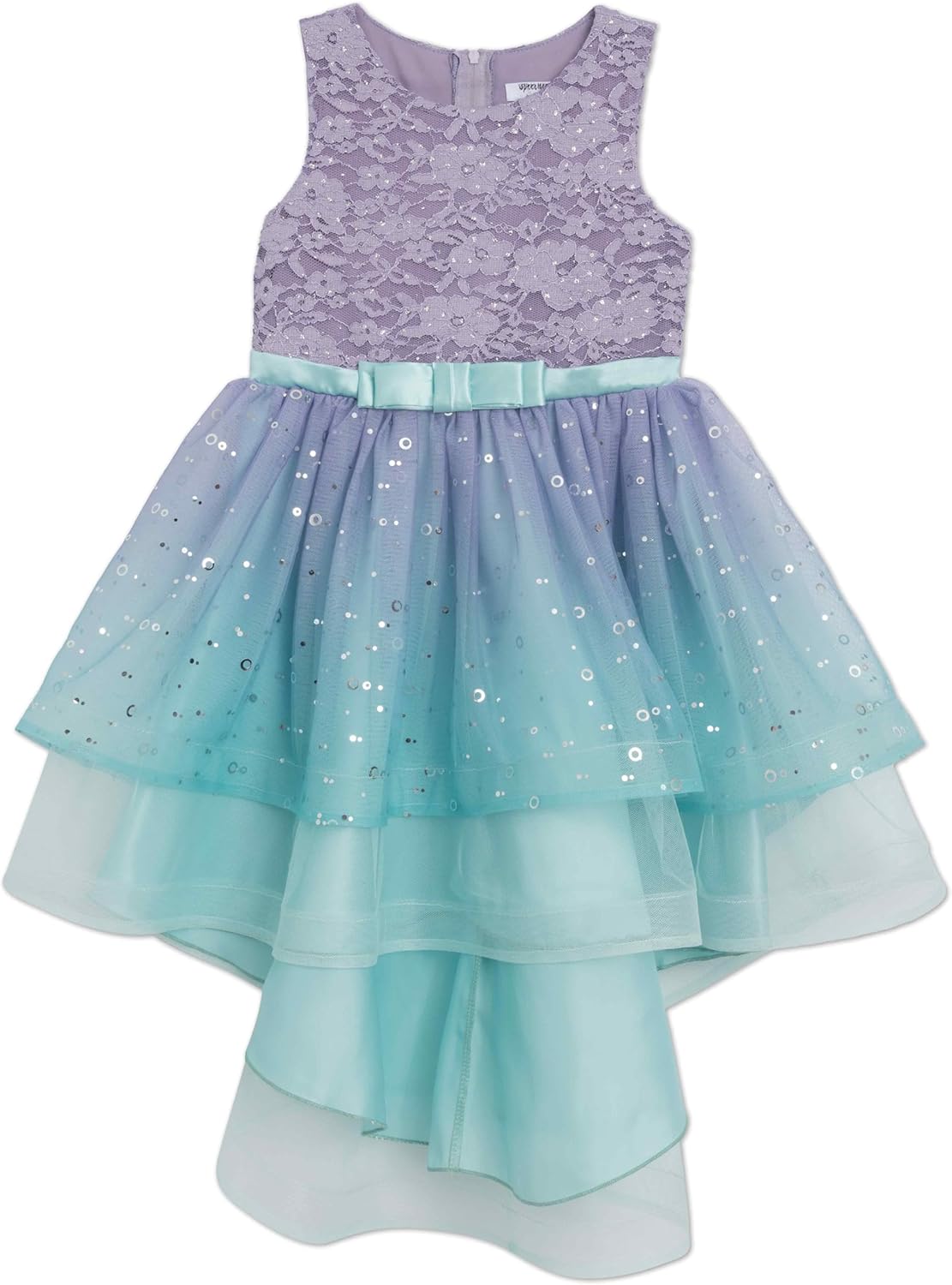 Speechless Girls' Sleeveless Maxi High Low Lace and Tulle Party Dress