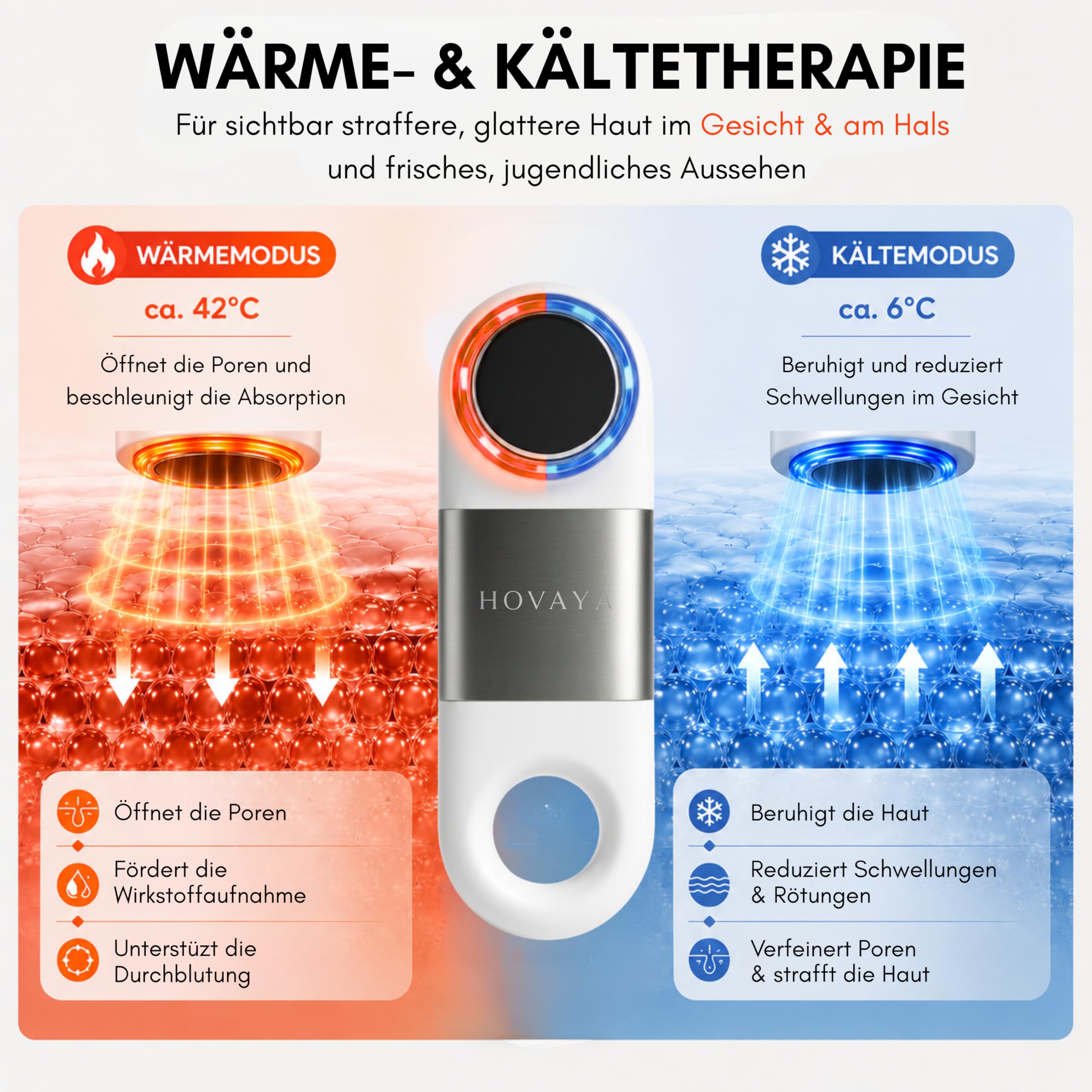 Gesichtsreinigungsbürste elektrisch, 3-in-1 Gesichtsreinigungsgerät mit Wärme & Kälte Funktion, Tiefenreinigung durch Vibrationsfunktion, Anti Aging Gerät für Gesichtspflege, Wiederaufladbar