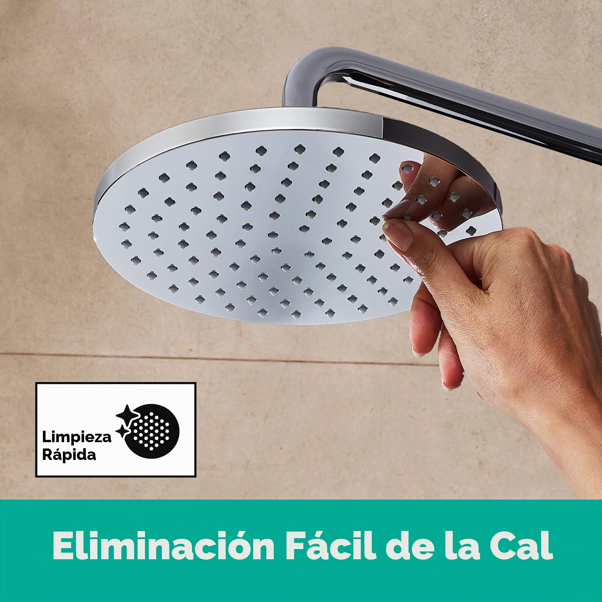 Hansgrohe Vernis Blend Sistema de ducha con termostato 200, 1 tipo de chorro Ahorro de agua con termostato de bañera, cromo, 26079000