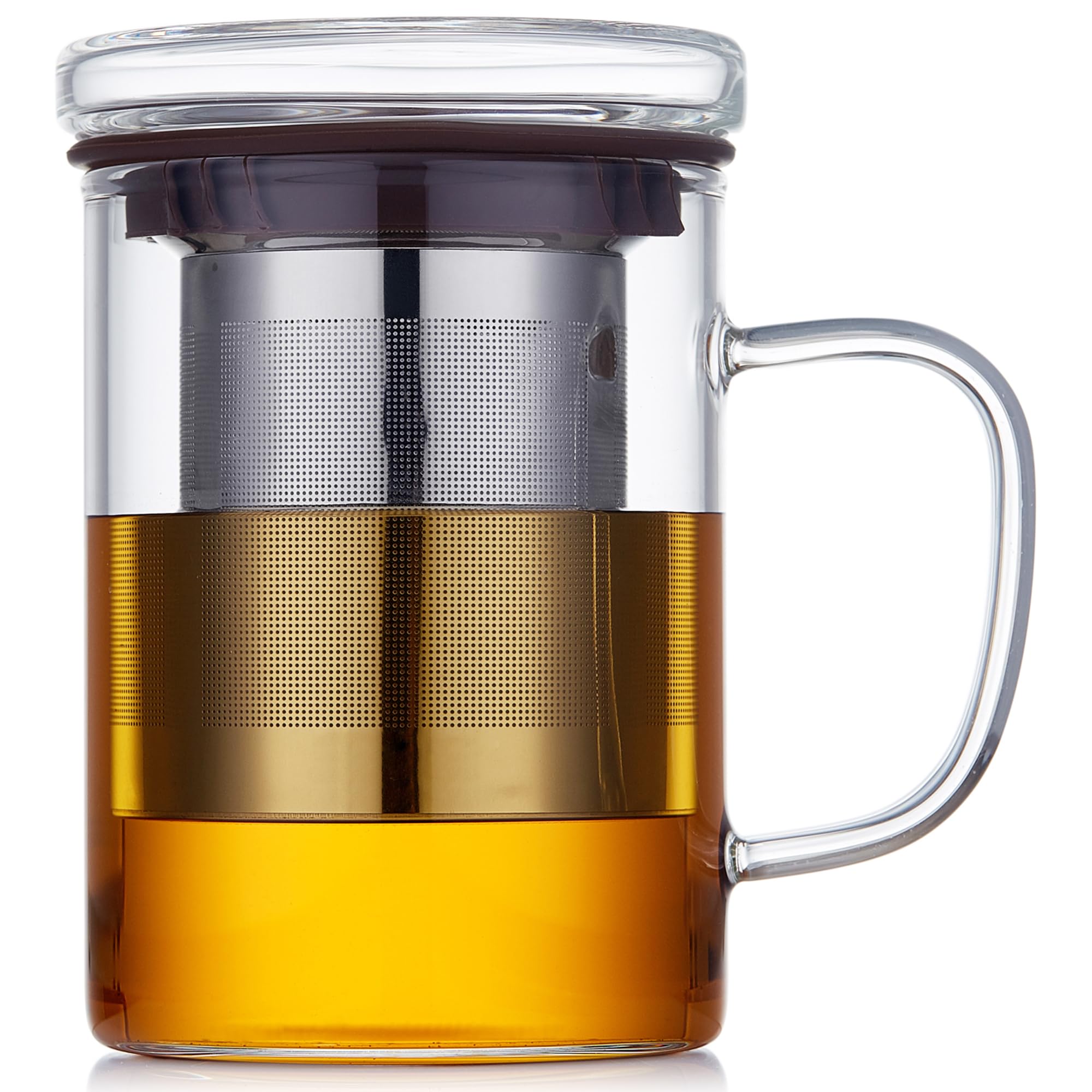 Unbreakable Glass Tea Cup with Infuser - 16oz Mug for Loose Leaf Tea, Infusion Mug with Stainless Steel Filter and Glass Lid