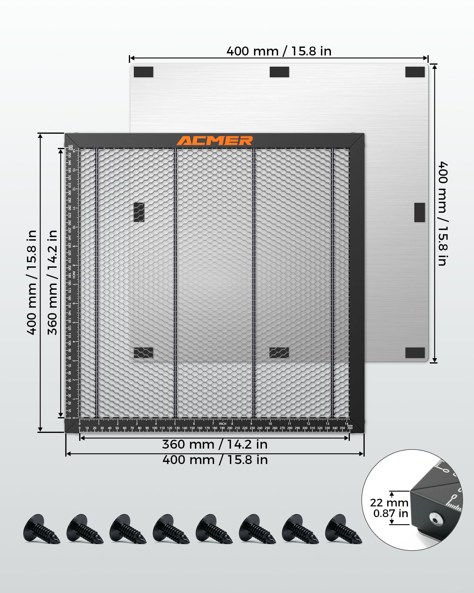 Acmer Honeycomb stół o strukturze plastra miodu 400 x 400 mm, do maszyny do grawerowania laserowego, ochrona biurka, stół roboczy z płytą aluminiową, kompatybilny z różnymi maszynami do grawerowania