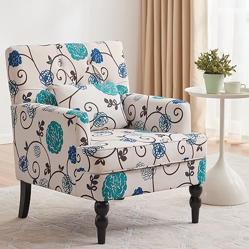 Miniatura 4 de HUIMO Silla de club copetuda, silla decorativa con almohada lumbar, sillón con botones de tela de lino, sillas tapizadas para dormitorio, sala de