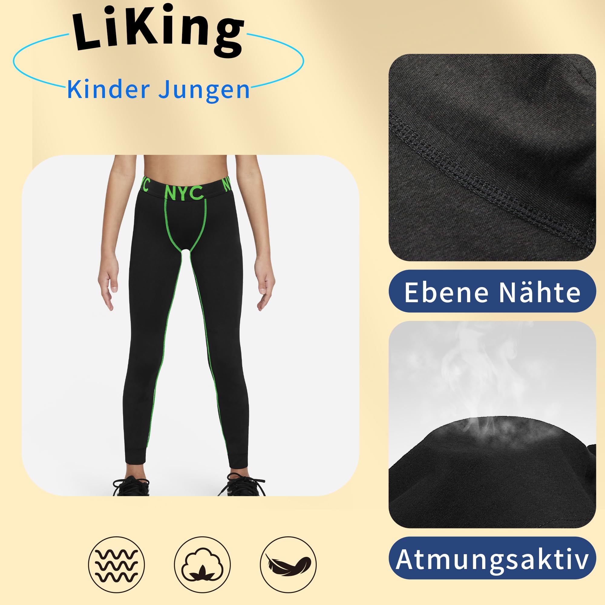 LiKing 2/3 Paquetes de Leggings Ajustados Ropa Interior Deportiva para niños Ropa Interior Deportiva Pantalones de fútbol con Eslogan