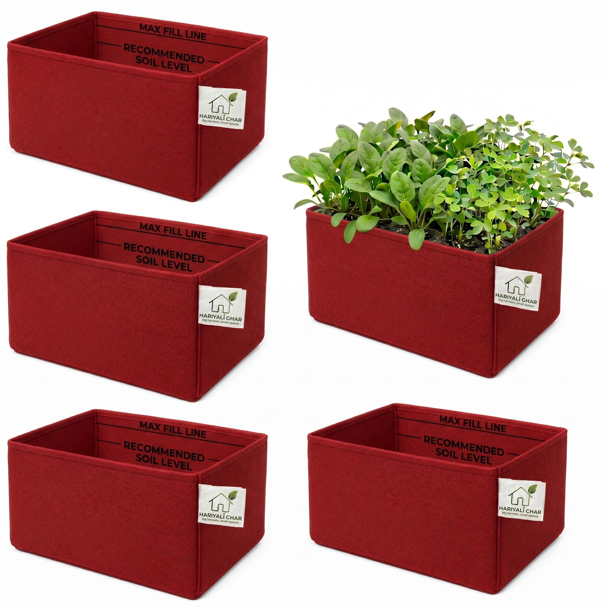 400 GSM Geo Fabric Rectangular Grow Bag 24x9x6 Inch Red Pack of 5-image-48
