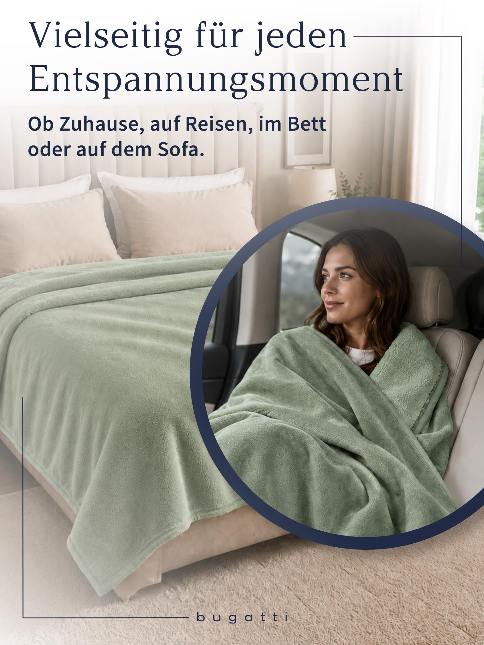 bugatti Decke Doppio Soft 160x220 - Polyesterflausch kuschelig, warm & waschbar, XXL Kuscheldecke grün