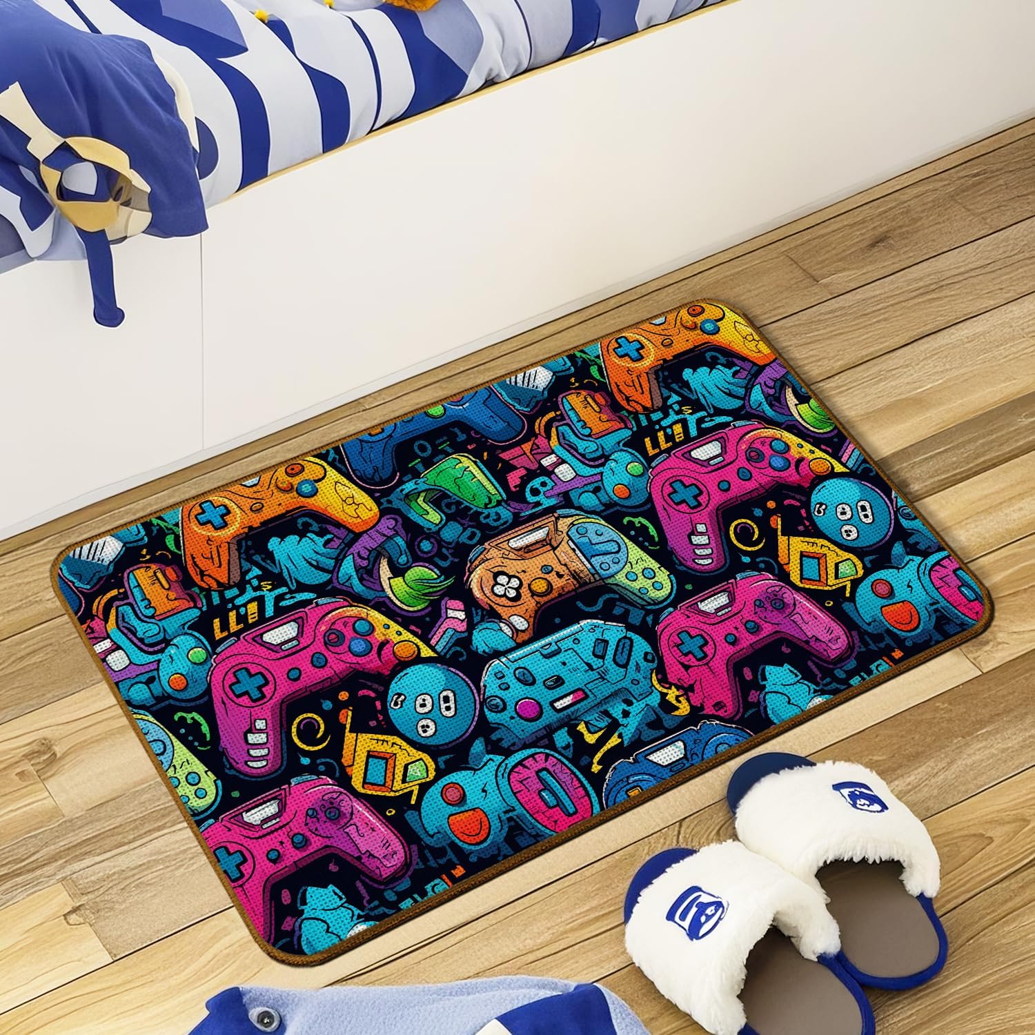 Colorful Game Controller Doormat, Graffiti Video Game Door Mat for Inside Outside Entrance Porch, Trendy Gaming Welcome Mats for Boys Room Bedroom Home, 17x30 Inches