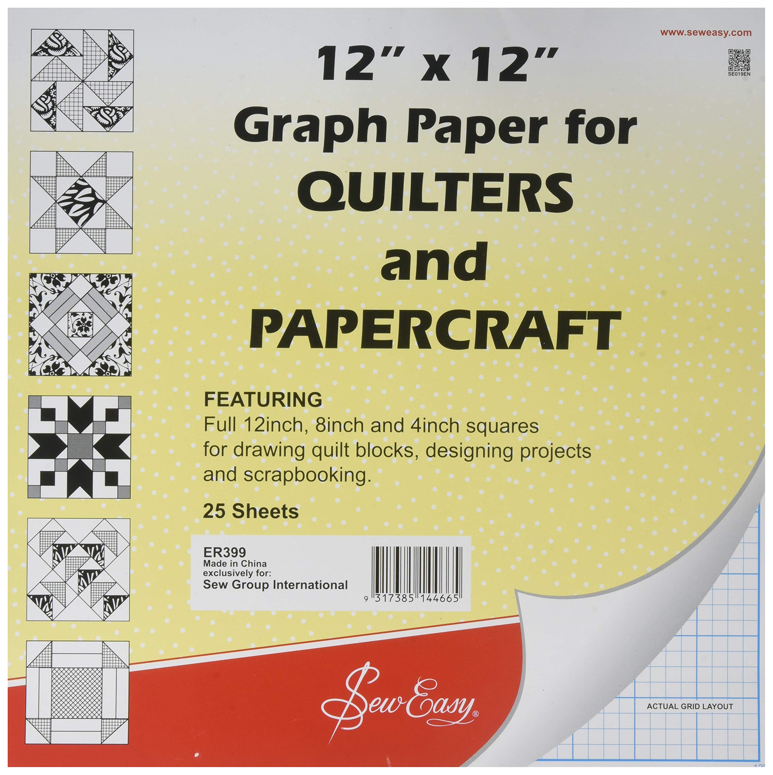 Sew Easy ER399 | Quilters Graph Paper Pad 8in/4in Squares | 12 x 12in 25 Sheets