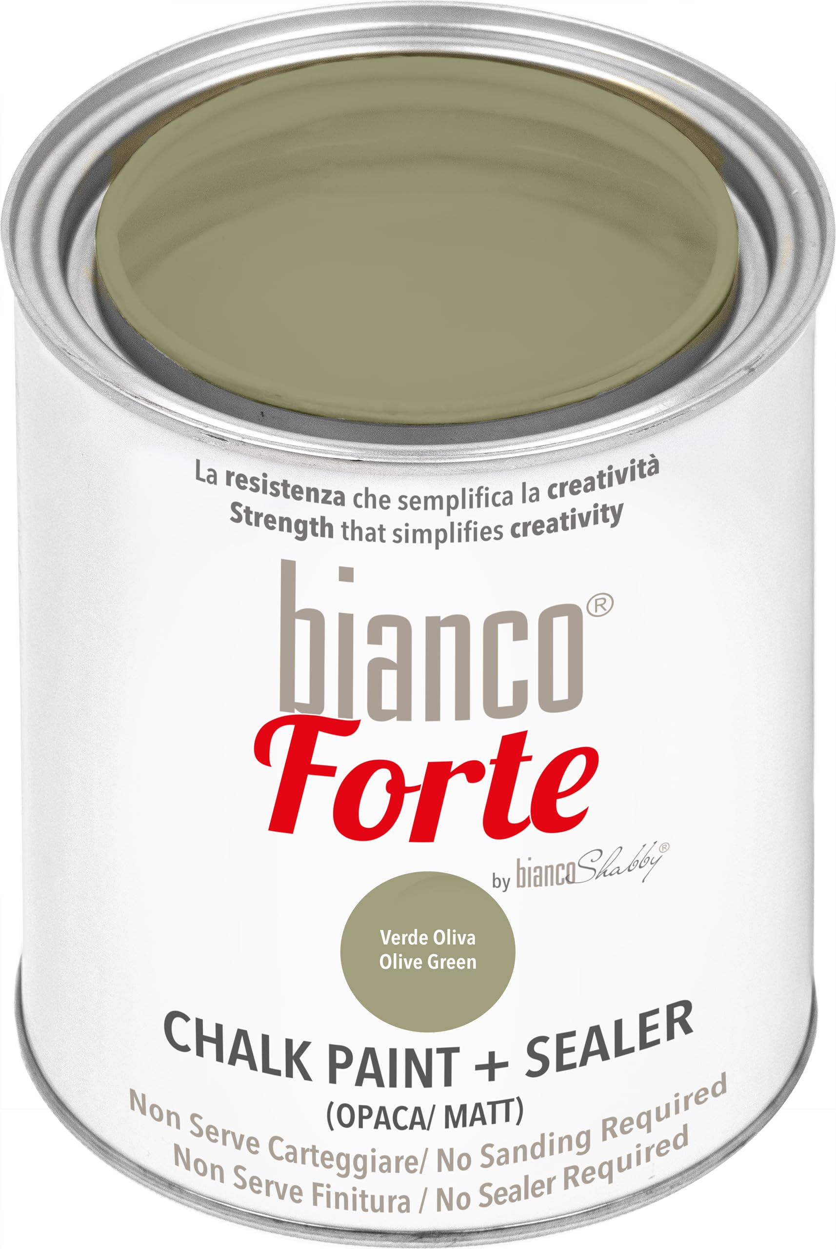 Bianco Forte - Verde Oliva - (1L) Pintura a la Tiza con Acabado/Protección 2 en 1: Chalk Paint Súper Resistente para Muebles, Paredes y Puertas – Secado Rápido, Interior/Exterior, Mate
