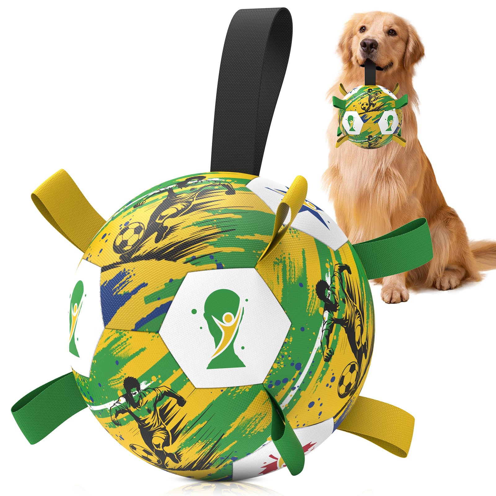 HETOO Large Dog Soccer Ball with Straps Rubber Herding Ball Dog Toy for Medium Large Dogs Bright Color