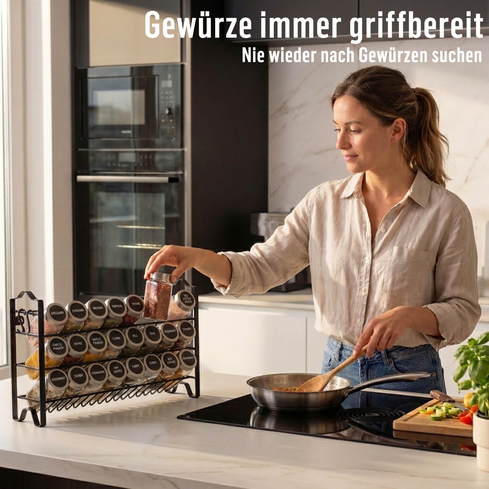 Deco haus® Gewürzregal Stehend & Wand [MIT GEWÜRZDOSEN & ETIKETTEN] - Spices Gewürz Organizer - Spice Rack - Gewürzständer - Gewürzregalsystem Hängend - Gewürzaufbewahrung - Gewürzgläser mit Regal