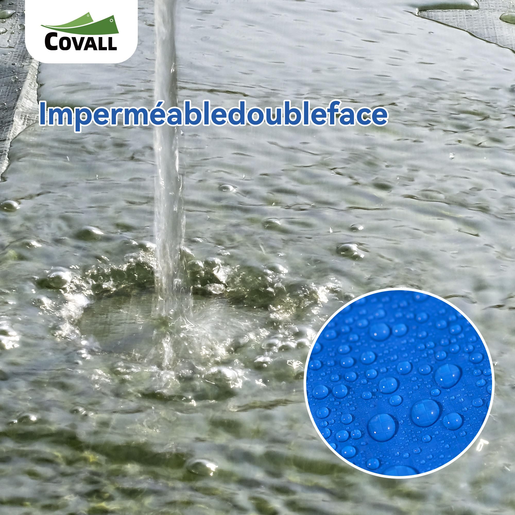 Bâche imperméable extérieure 6mx8m,75g/m²Multifonction pour Camion | Résistant UV et déchirure, œillets métalliques antirouille, vert & bleu, polyvalent pour voiture, jardin, camping