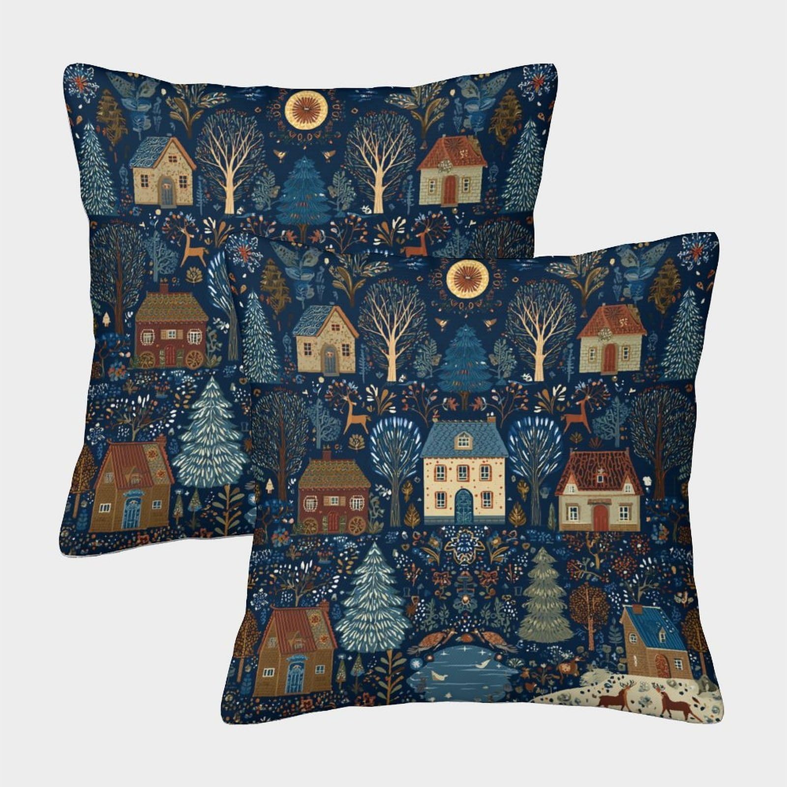 kaiyun 2 Pack European Folk Art, Winter Solstice Home And Festivals Personalised Cushion Cover Home Sofa Decoration 50x50cm Pillow Covers