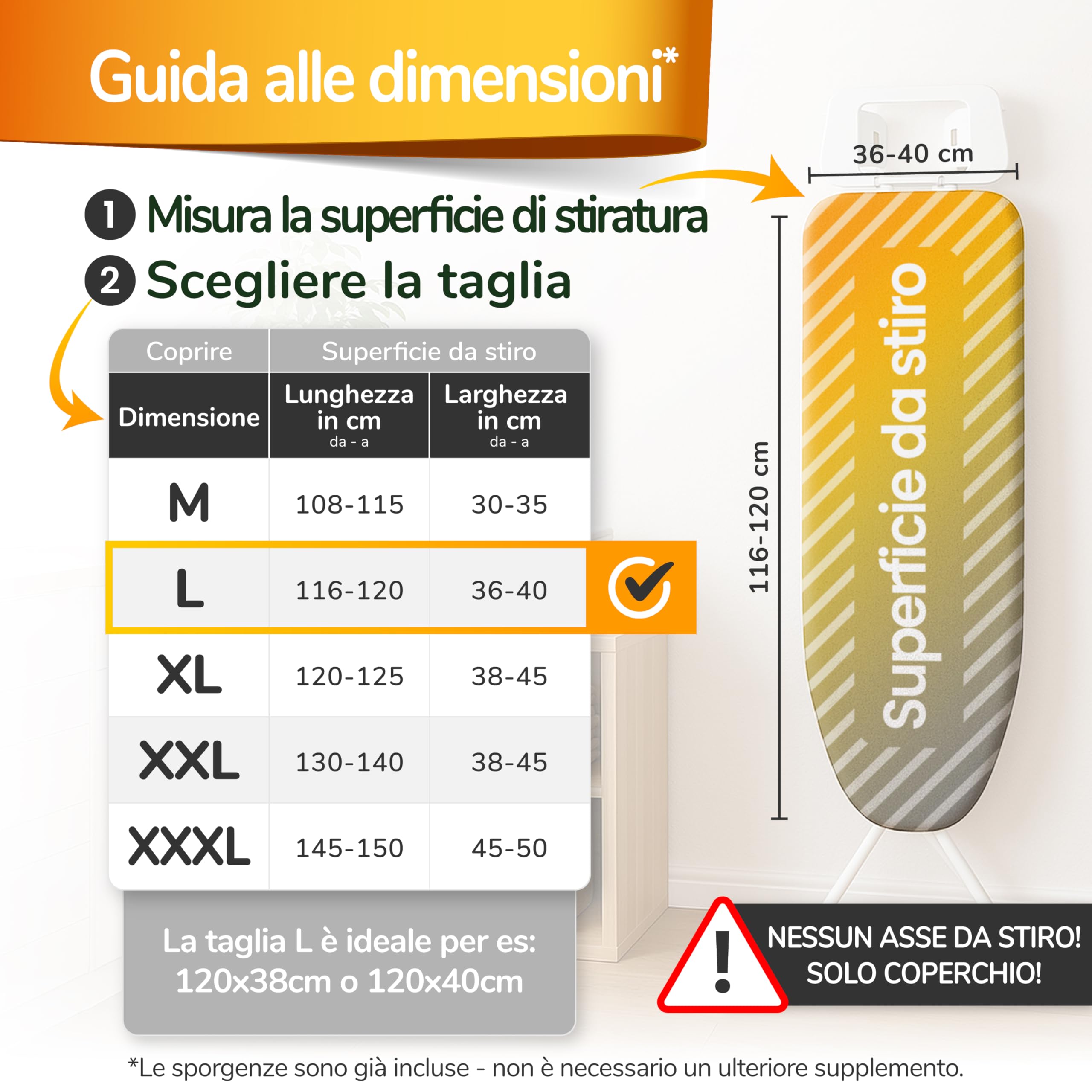 Copri Asse Da Stiro Foppapedretti Copriasse Da Stiro In Cotone 120x40 Cm - Per Ferri A Vapore, Imbottitura 3mm, Stiratura Rapida | Misura M Copertura Asse Per Ferri A Vapore - 7