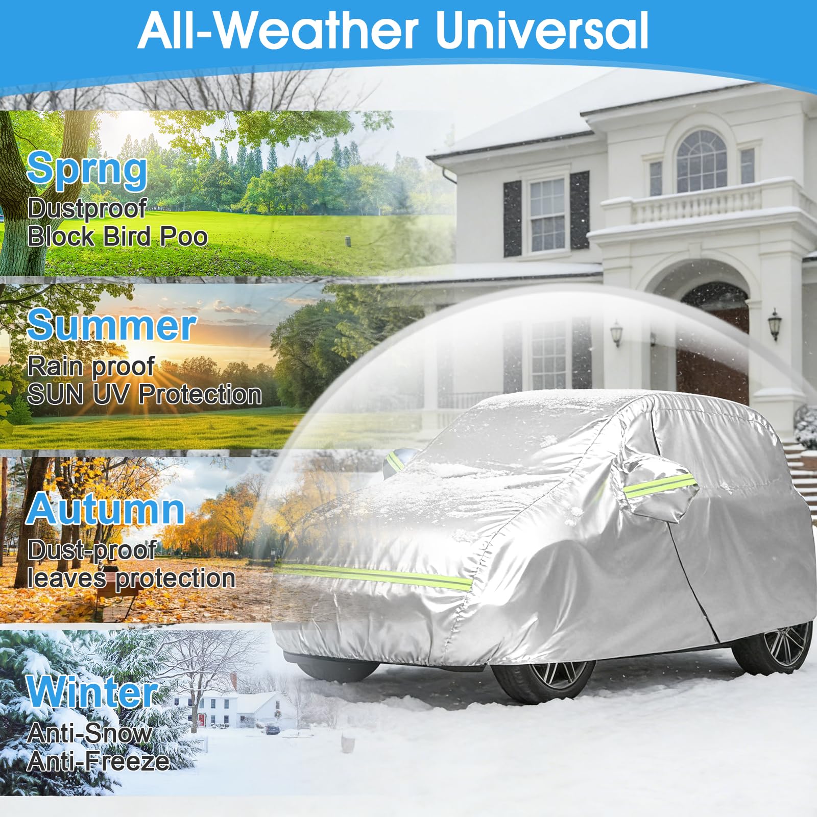 Copriauto per Smart Fortwo W451 W453 2007-2024, copertura completa per auto impermeabile per ogni tempo 210D Oxford, con cerniera laterale, fibbia, striscia riflettente, anti-neve, antivento
