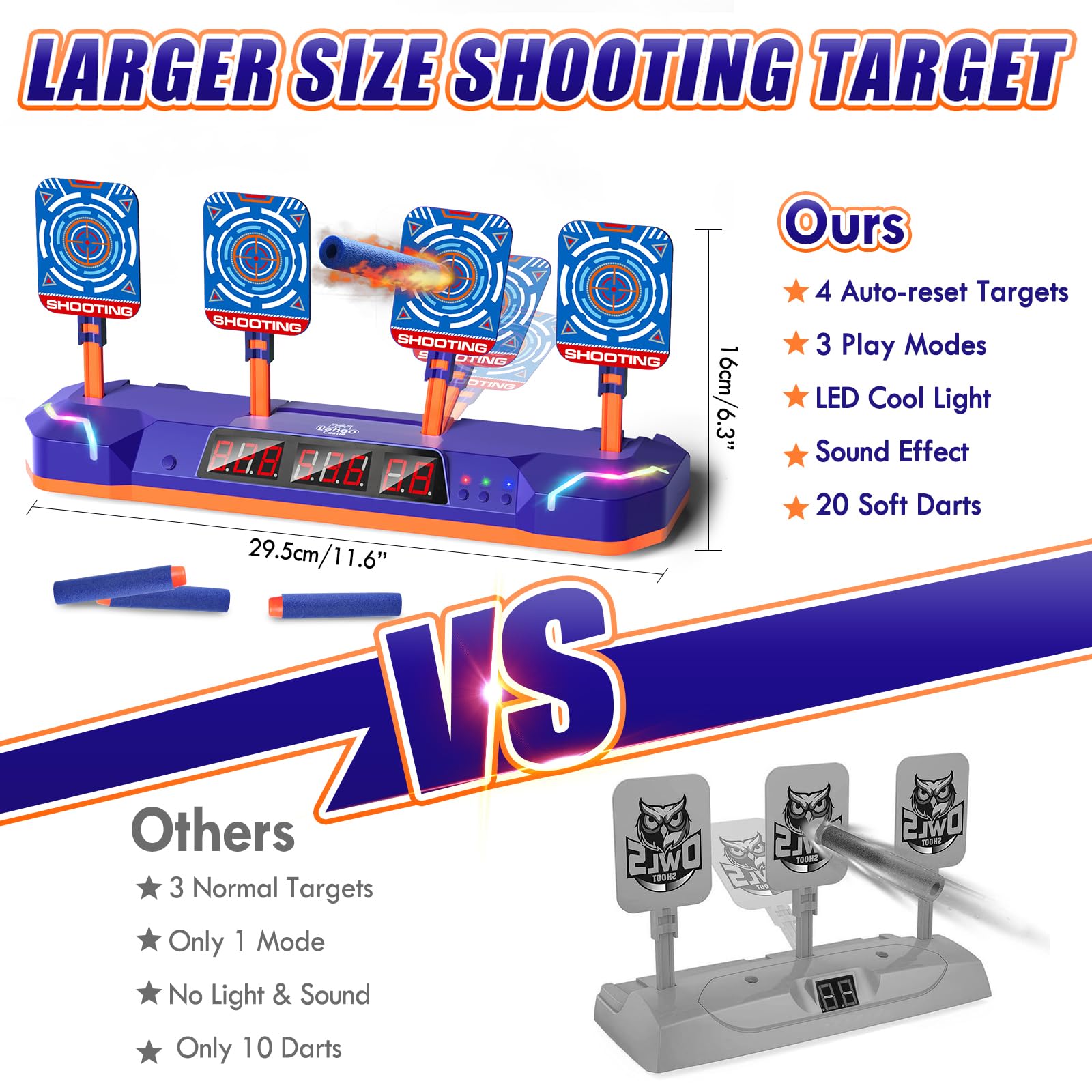 Lehoo Castle Cible pour Nerf Pistolet, Cible de Électrique, 3 Mode, Réinitialisation Automatique, avec Lumière, Sons, Cadeaux de Noël pour 6 7 8 9 10 Ans Enfants Garçons(Bleu)