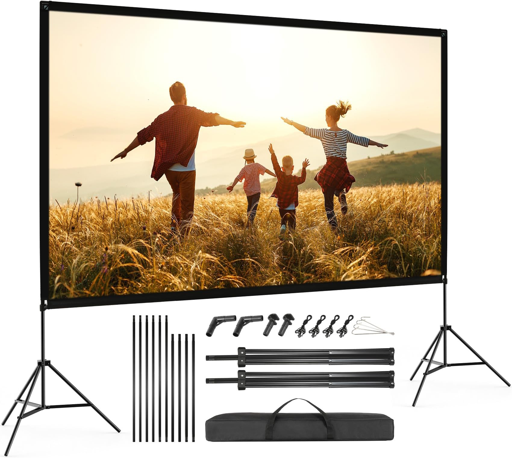 Projector Screen with Stand, VISULAPEX 100 inch Portable Outdoor Projector Screen, 16:9 Foldable Wrinkle Free Rear Front Movie Screen with Carry Bag for Theater Home Backyard Movie Night Travel