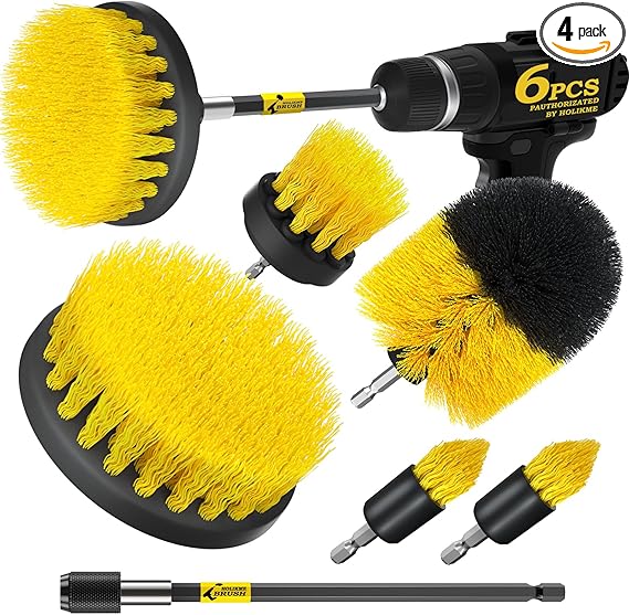 Holikme 6Pack Drill Brush Power Scrubber Cleaning Brush Extended Long Attachment Set All Purpose Drill Scrub Brushes Kit for Grout
