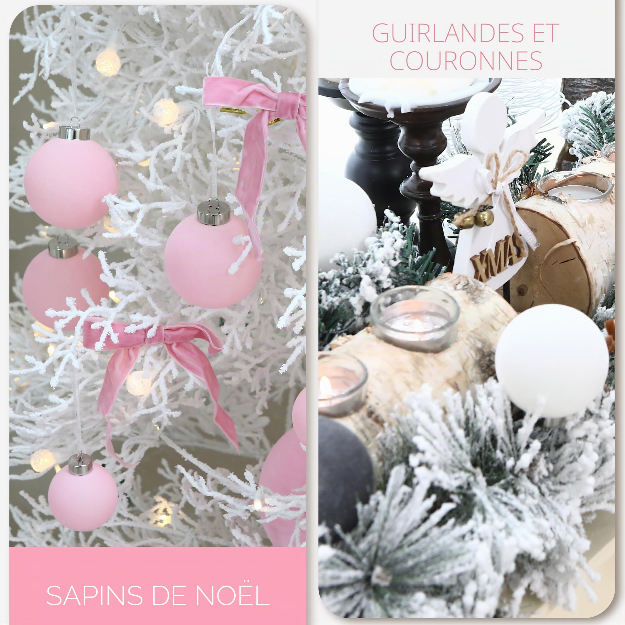 Sea Team 25 Boules Noël Velours incassables 60mm Rose | Boules en velours incassable, parfaites pour arbre, couronne, guirlande. Idéales pour Noël, mariage, fête.
