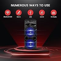 Vista 9 de Pyle Sistema de altavoces PA Bluetooth portátil - Altavoz Bluetooth recargable de 600W para exteriores, sistema PA portátil con subwoofer dual