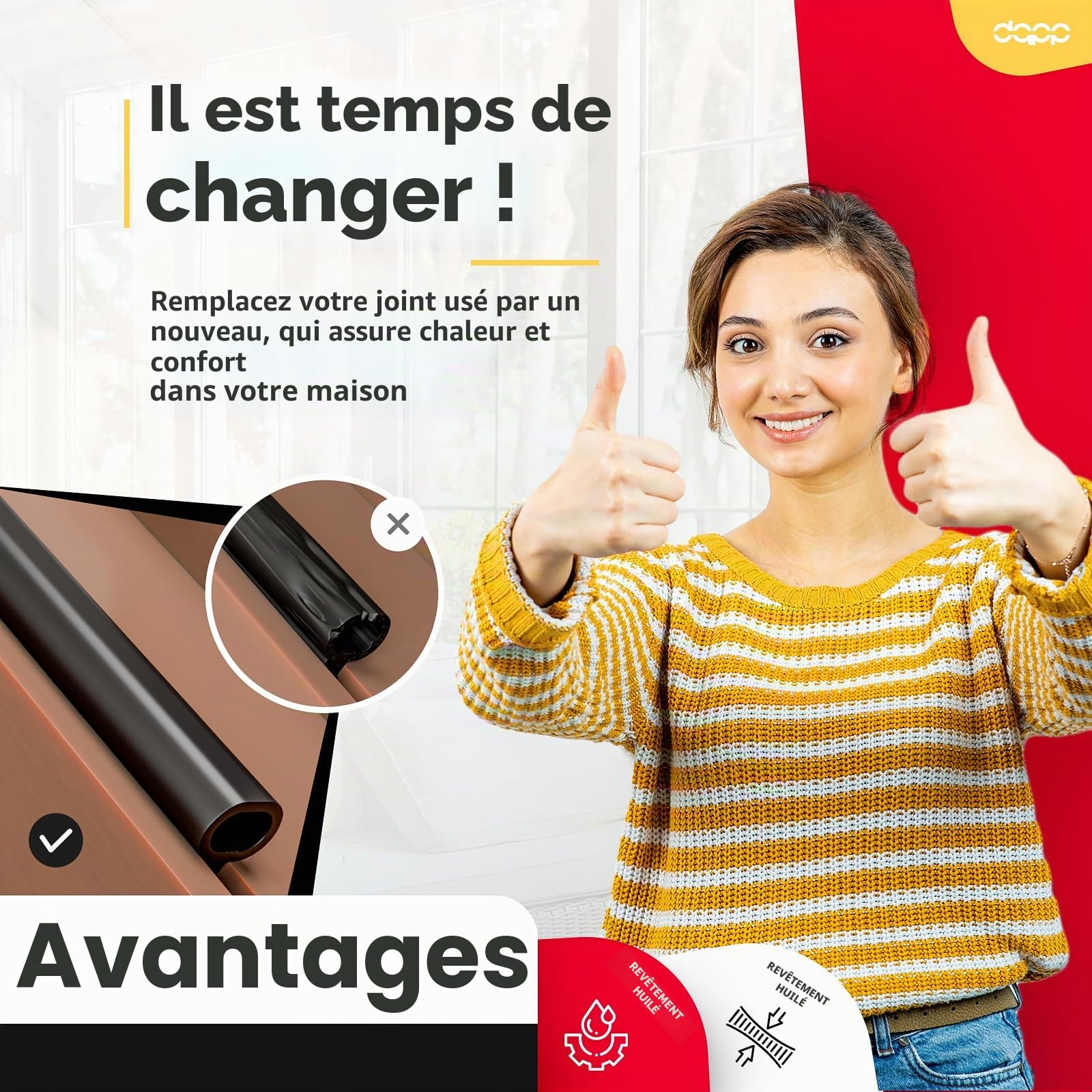 DQ-PP Joint de fenêtre | Noir | 10 m | S-232 Panorama | Fenêtre PVC | Joint d'étanchéité en caoutchouc | Joint de fenêtre en plastique | Joint profilé en aluminium